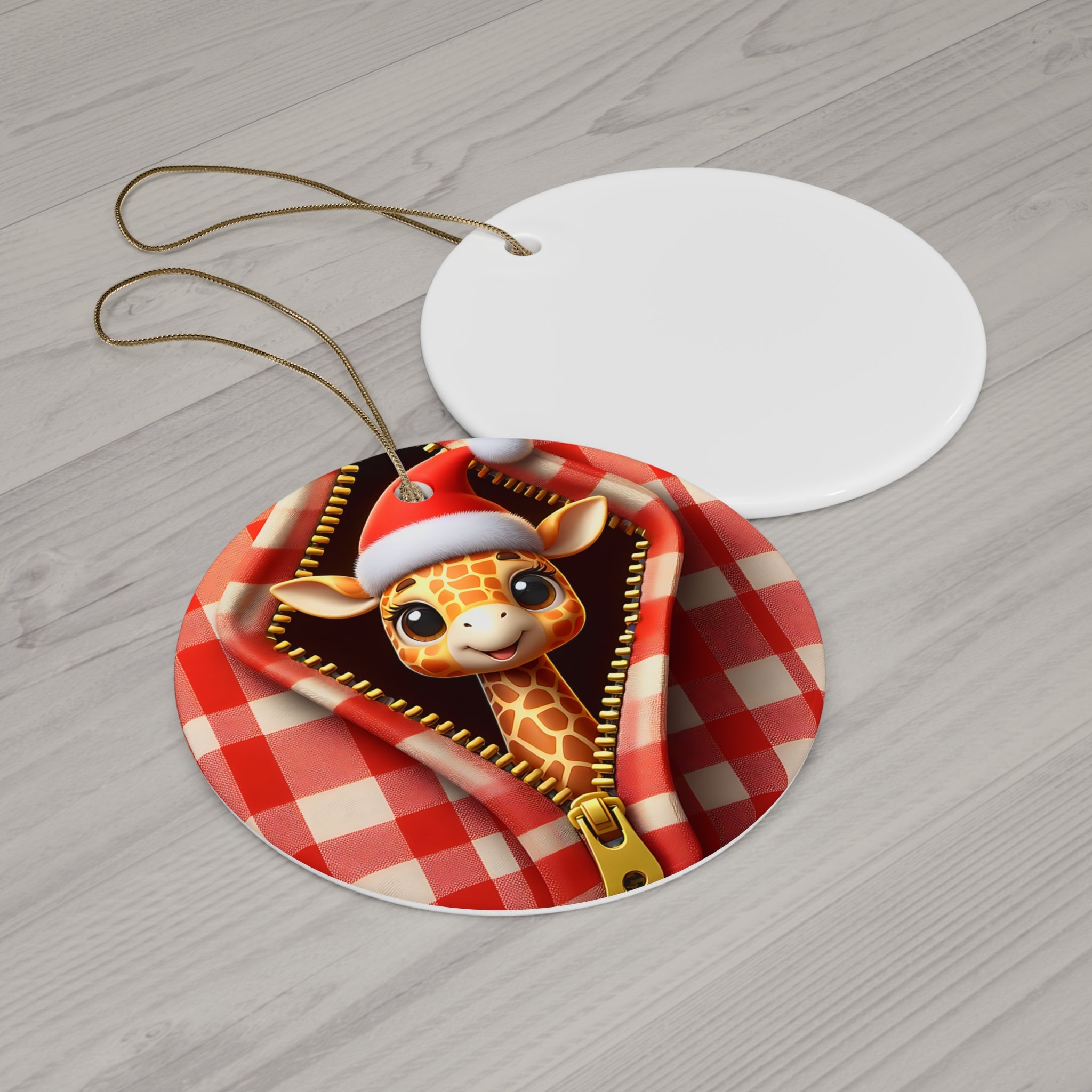 Santa Giraffe Peek-a-Boo Ornament