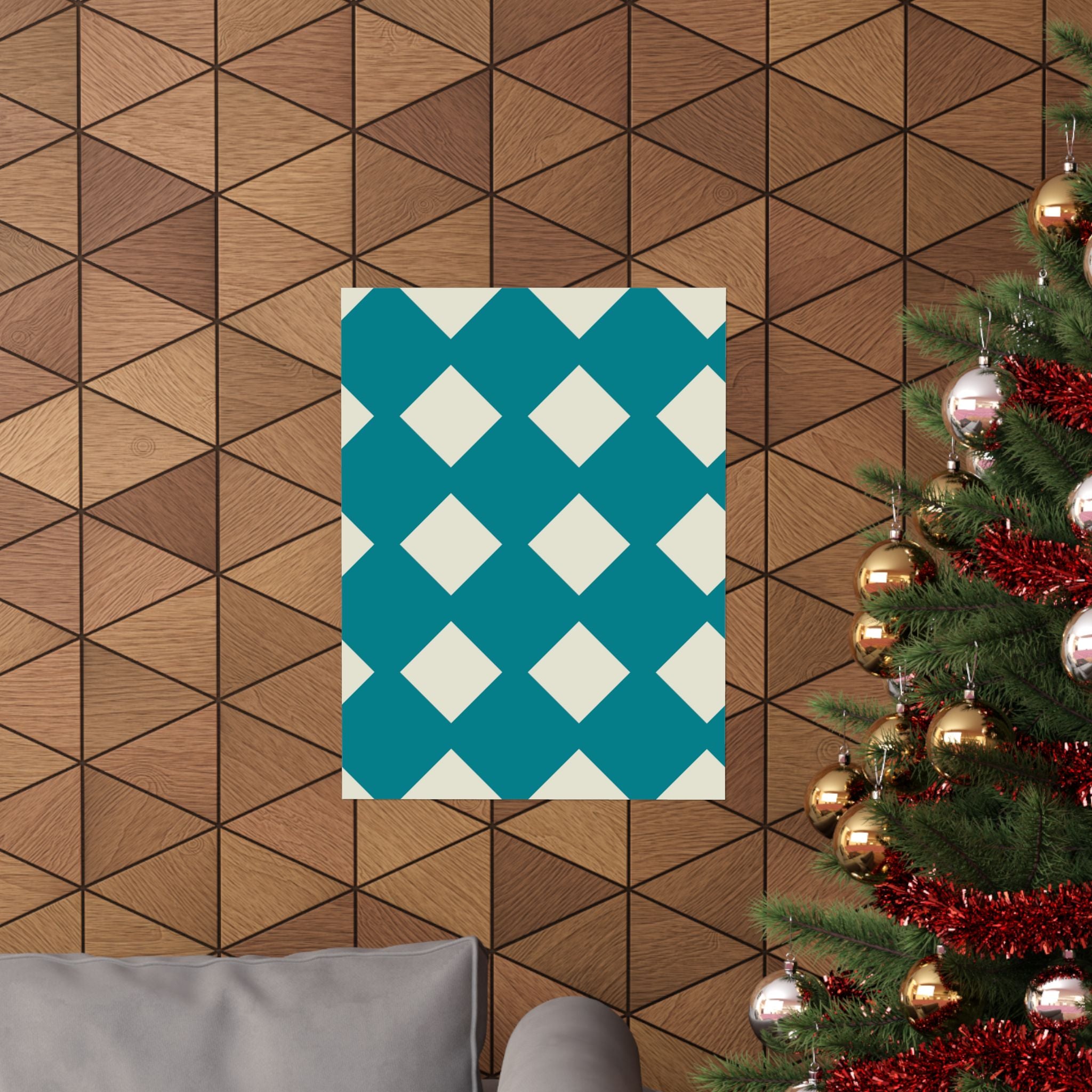 Teal & White Diamond Geometric Poster