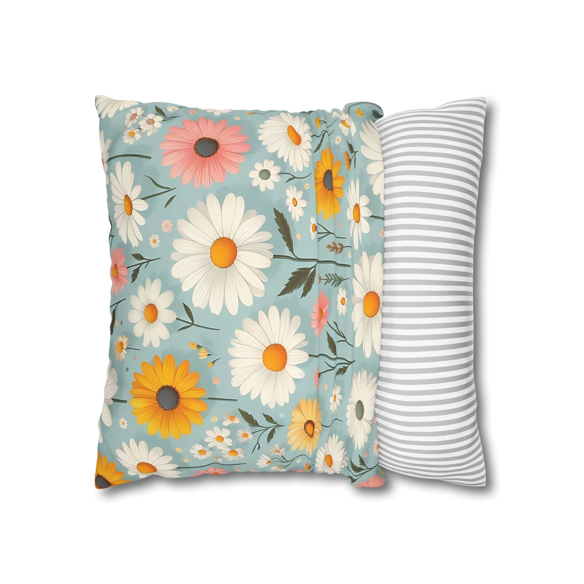 Floral Daisy Pillowcase - Blue & White