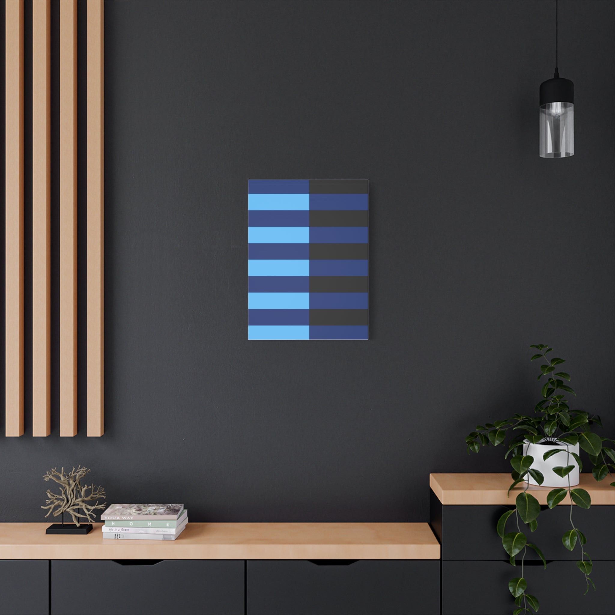 Abstract Blue & Grey Stripe Canvas Art