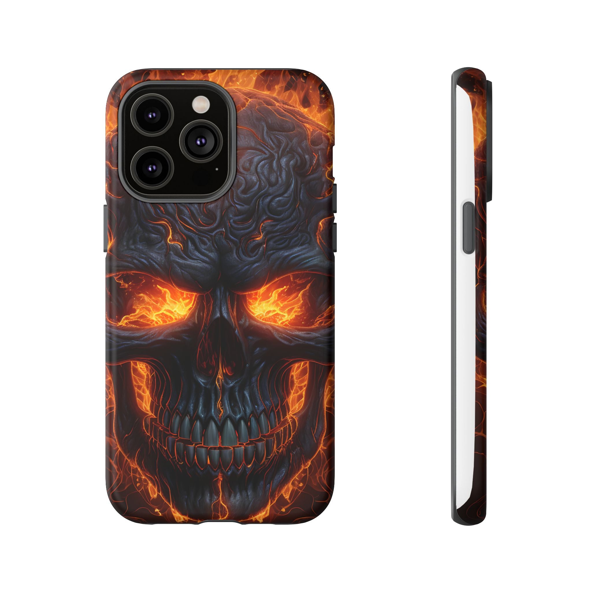 Fiery Skull Hexagon iPhone Case - Rugged Texture