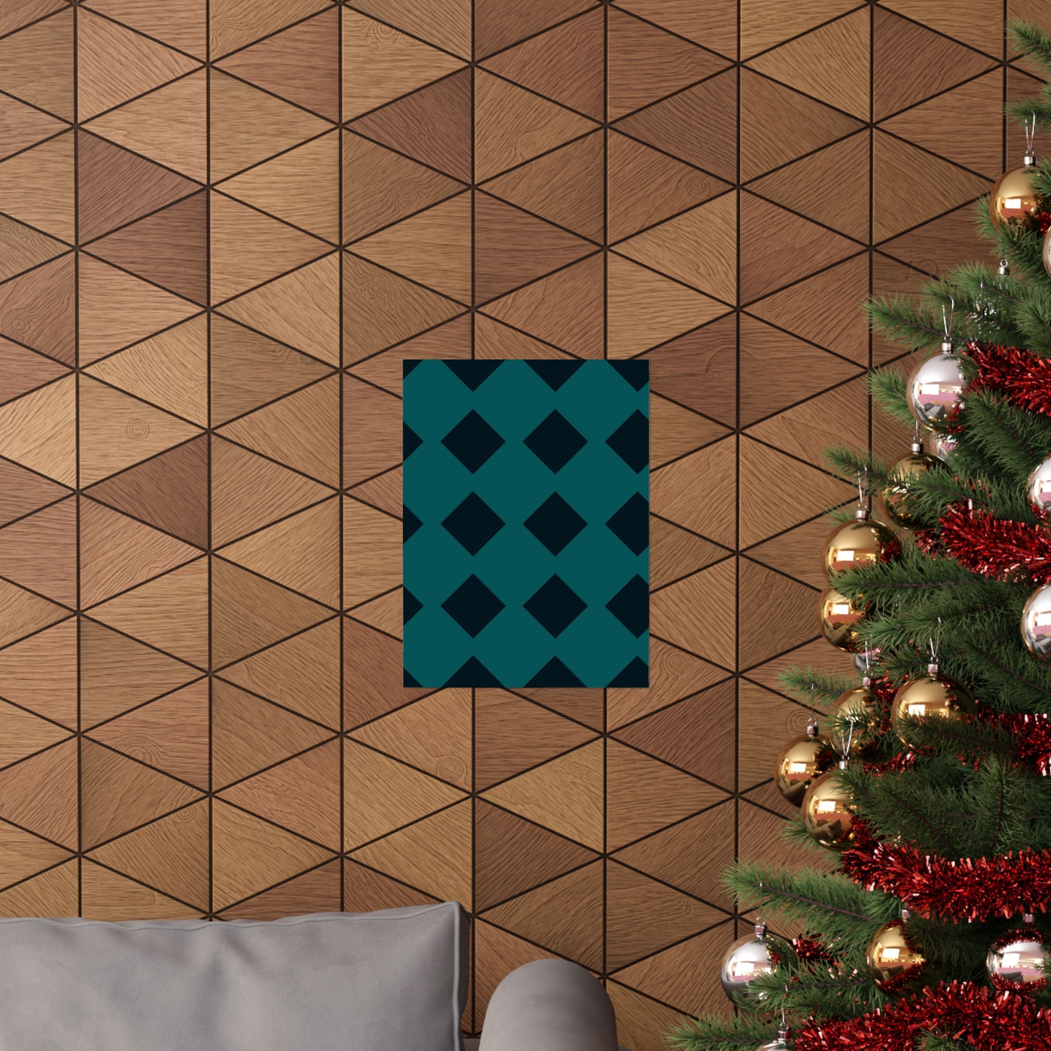 Teal Geometric Diamond Pattern Poster