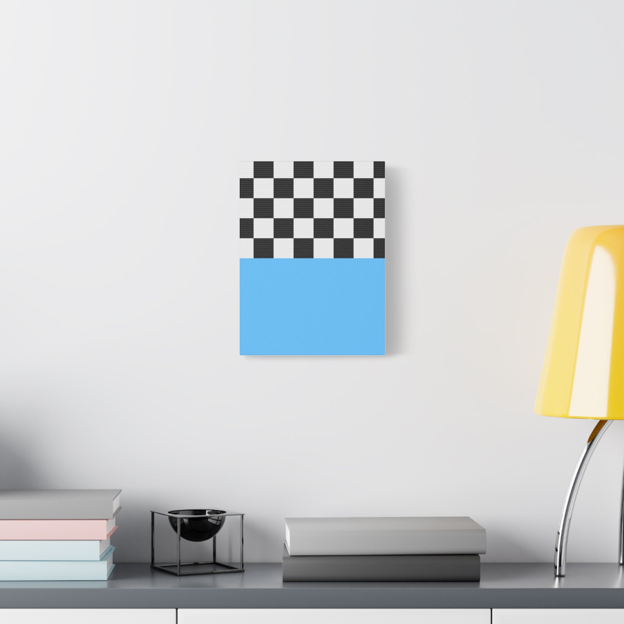 Checkered & Blue Abstract Matte Canvas Art