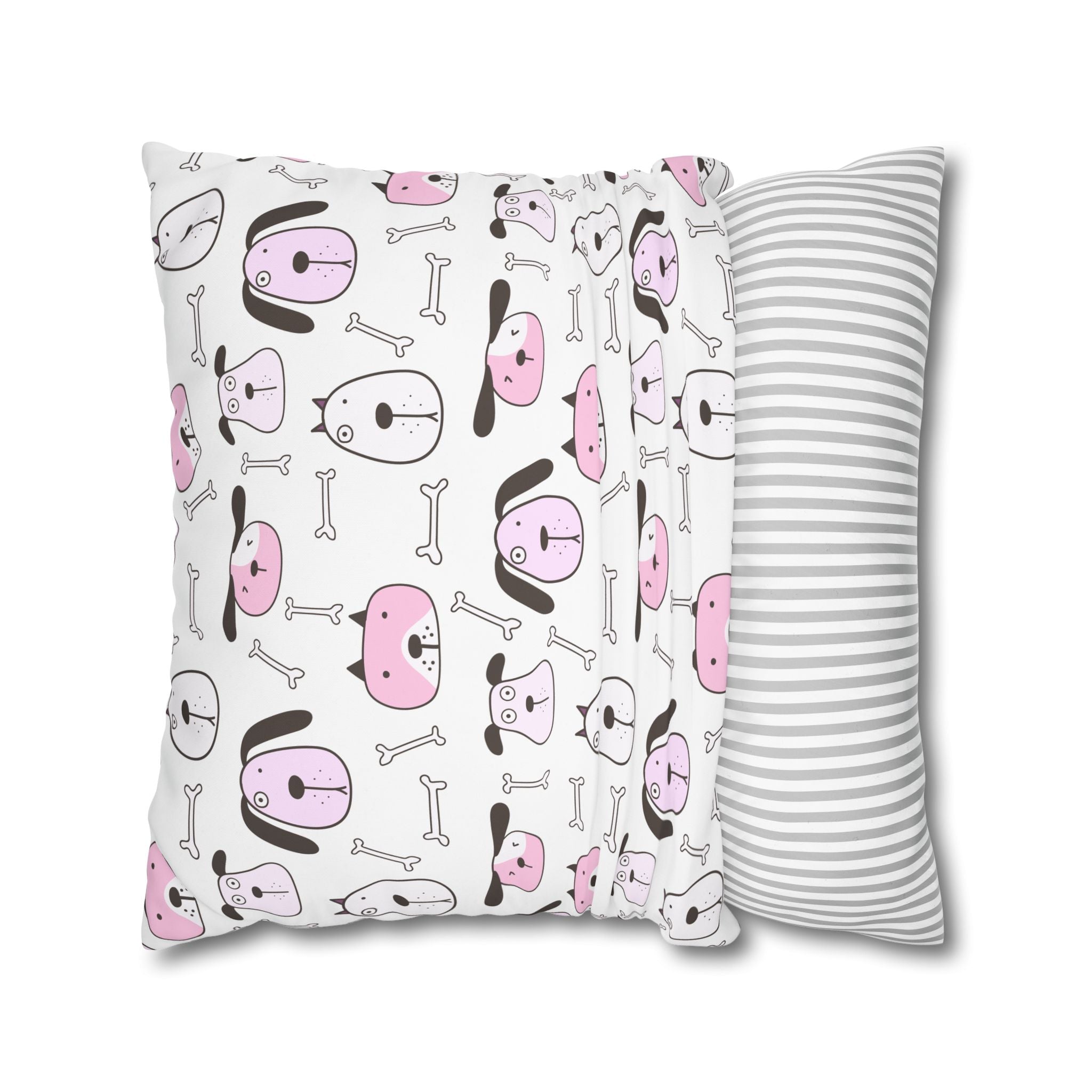 Cute Dog Bone Pillowcase - Pink & White