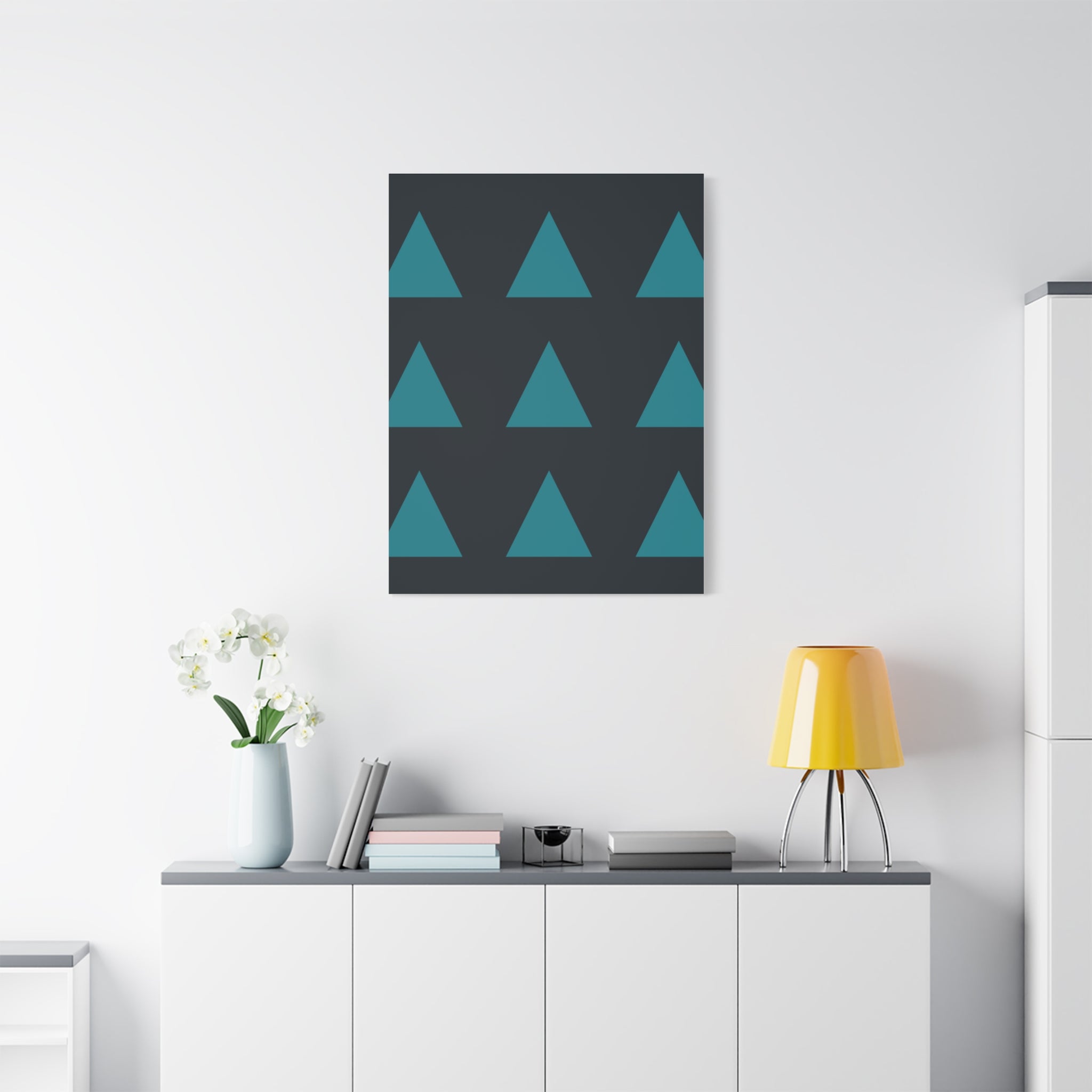 Teal Geometric Triangle Canvas Art