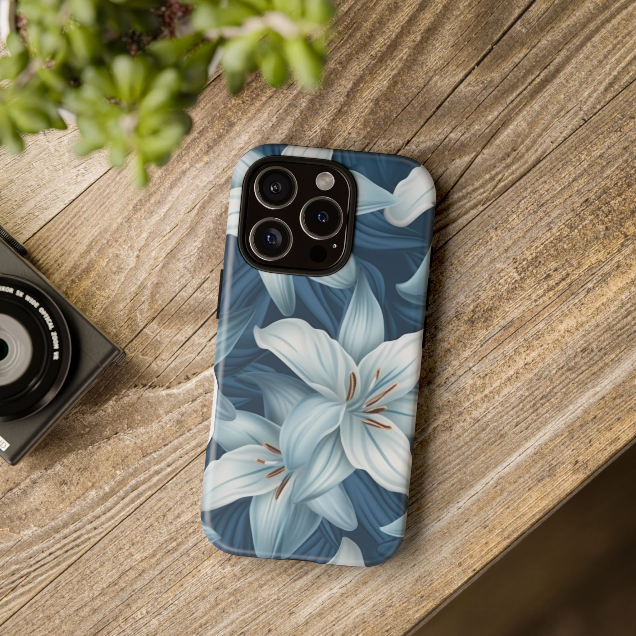 Pastel Blue Lily iPhone Case - Hexagon Stone