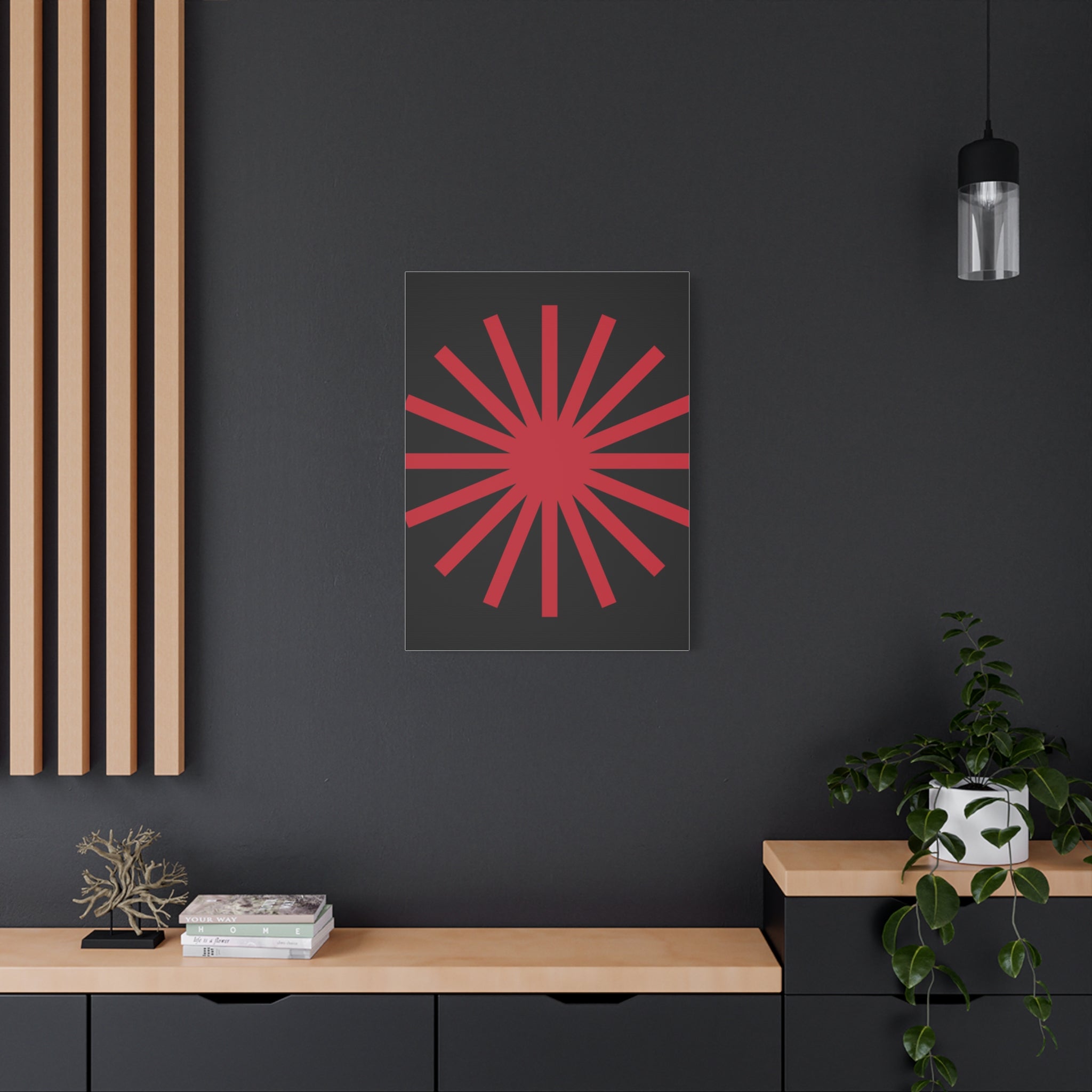 Crimson Sunburst Matte Canvas Art