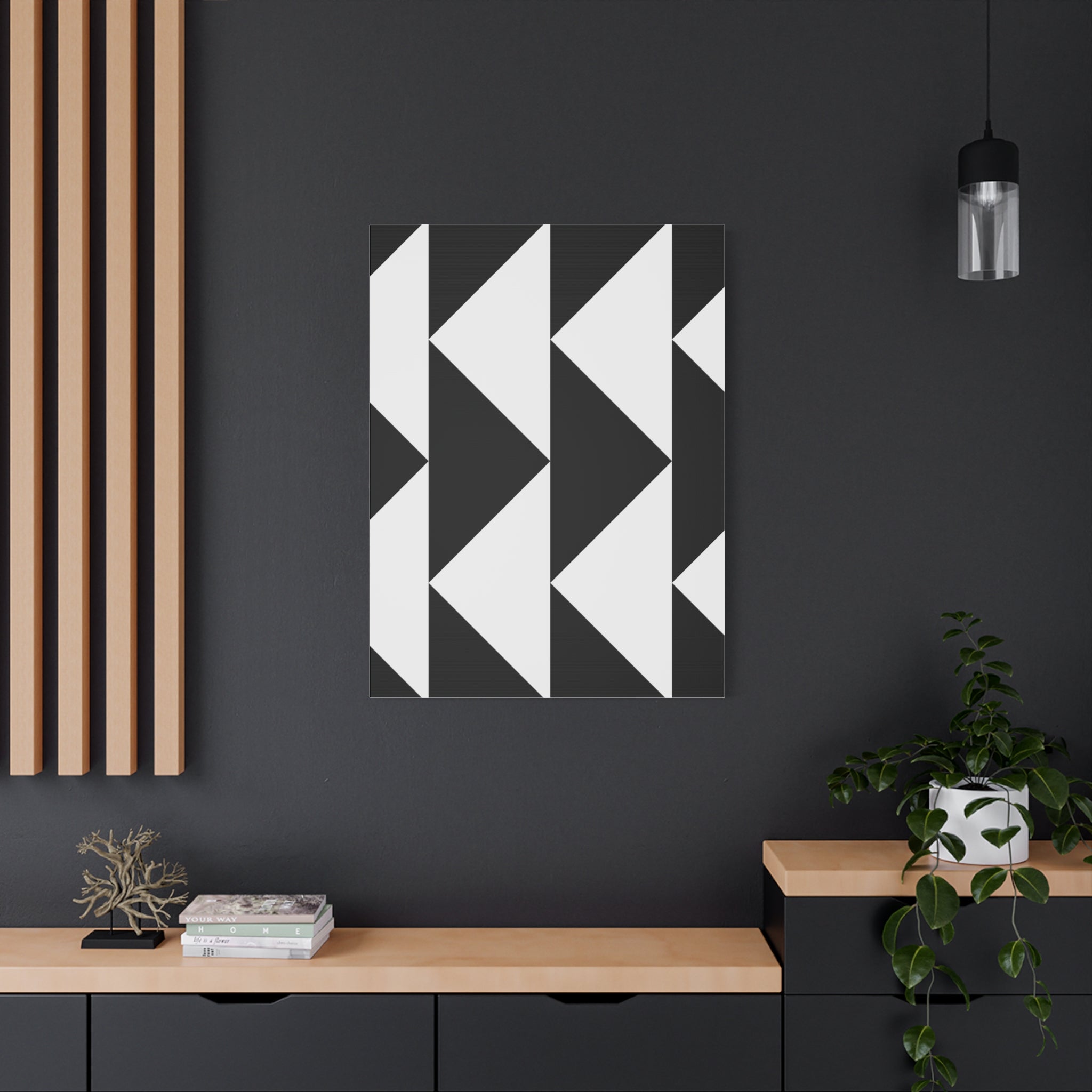 Black & White Triangle Geometric Canvas Art