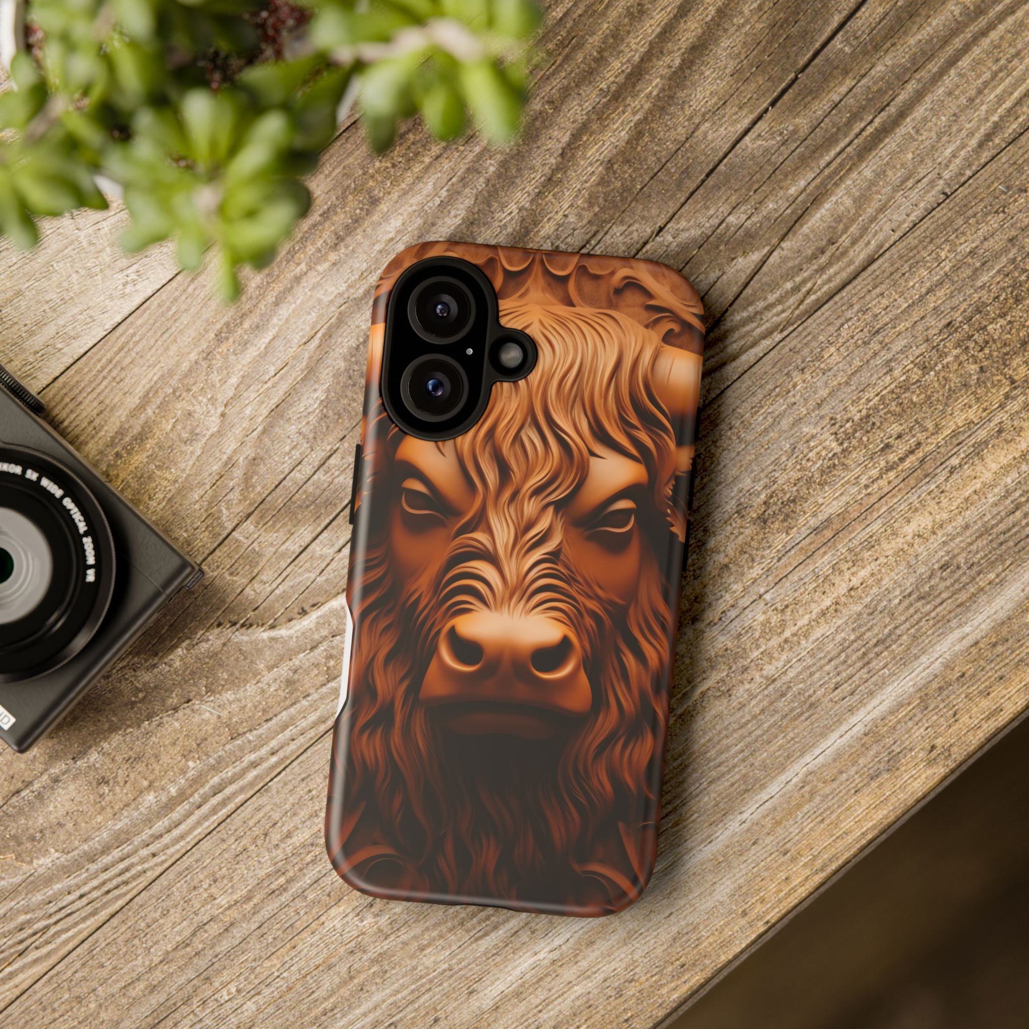 Bull Head Wood Carving iPhone Case - Rugged Texture