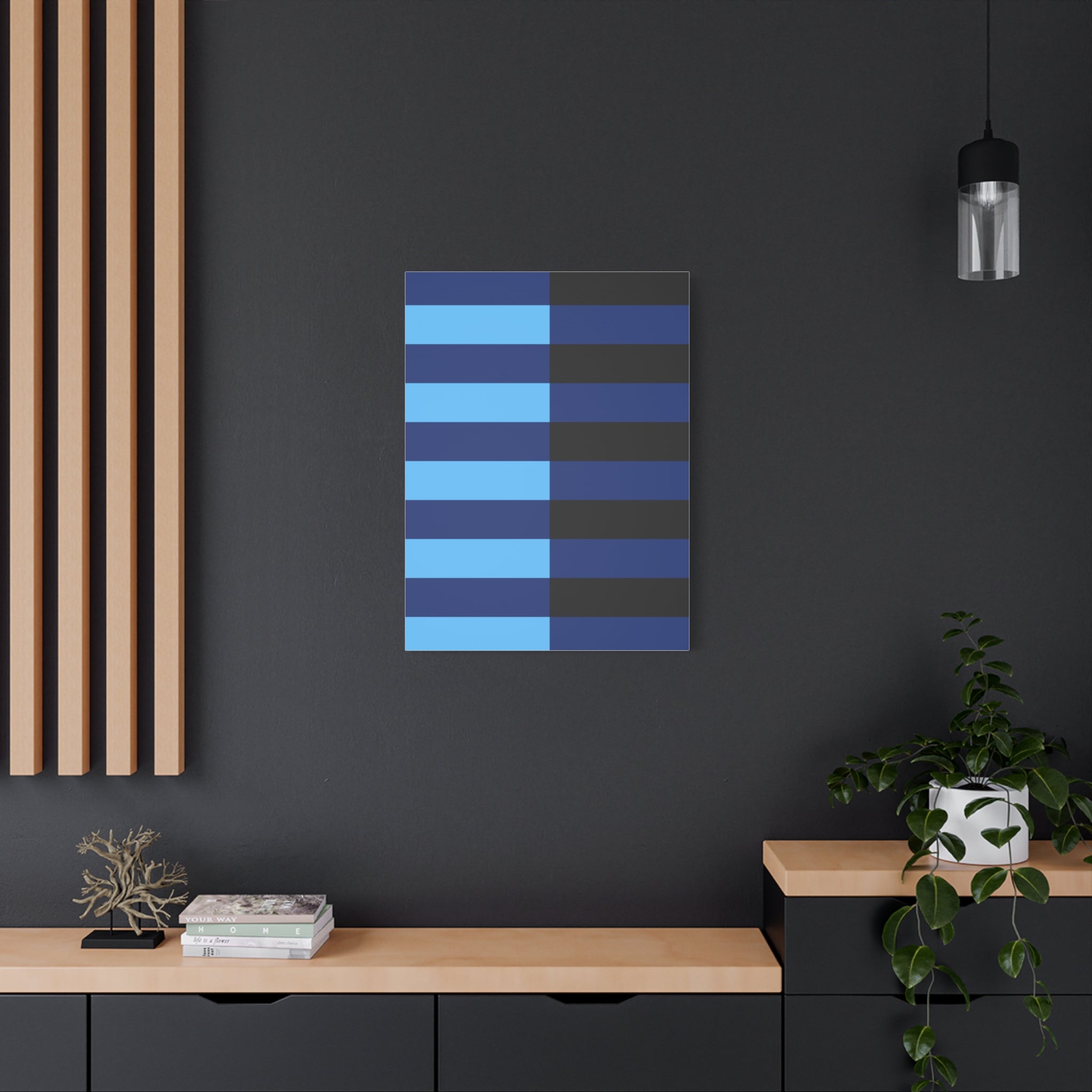 Abstract Blue & Grey Stripe Canvas Art