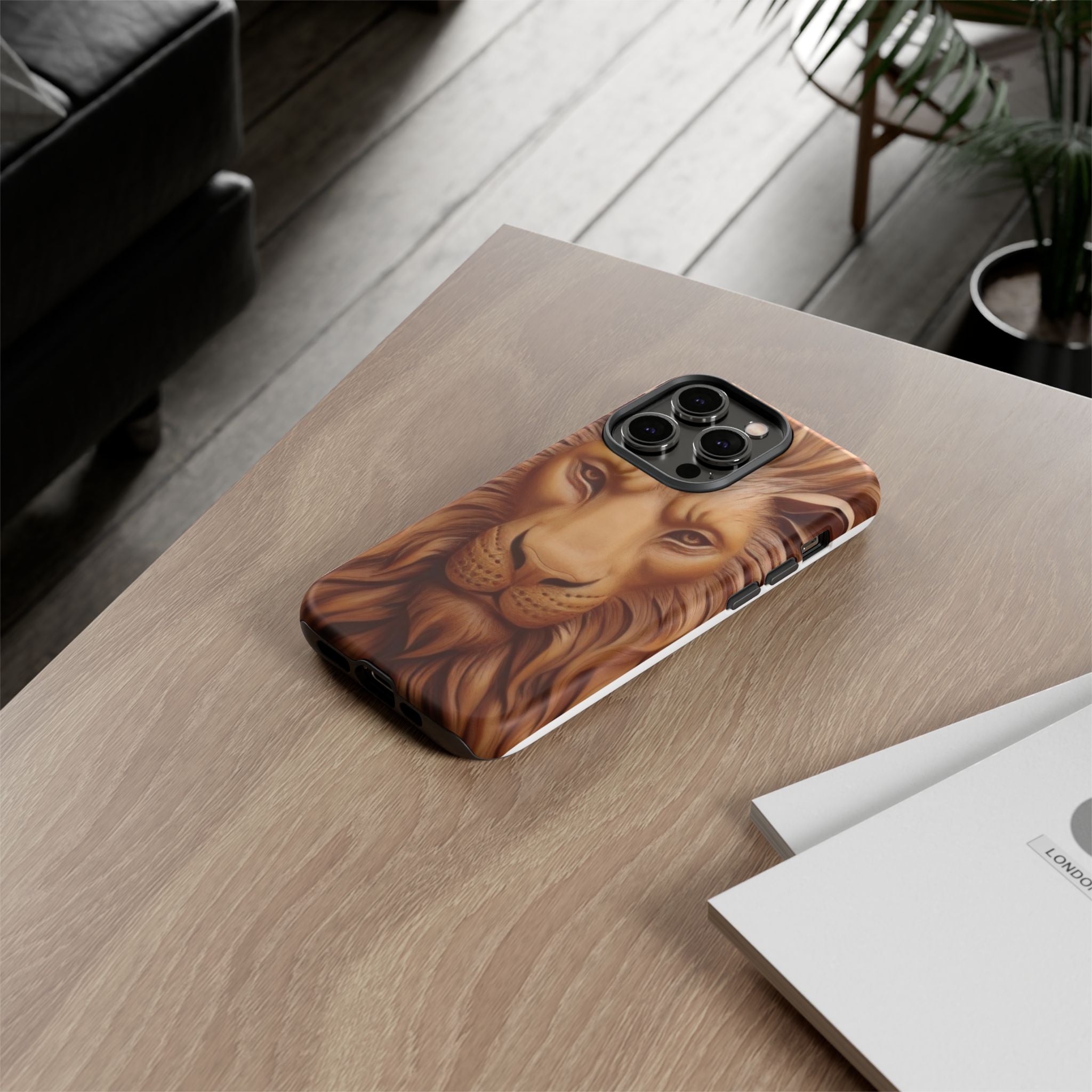 Majestic Lion Head Hexagon Stone iPhone Case