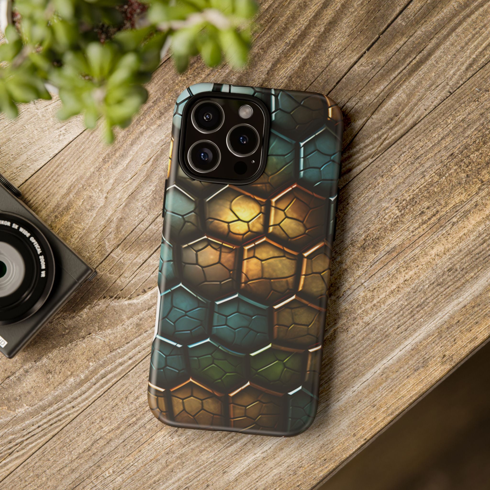 HexaScale iPhone Case: Teal & Bronze