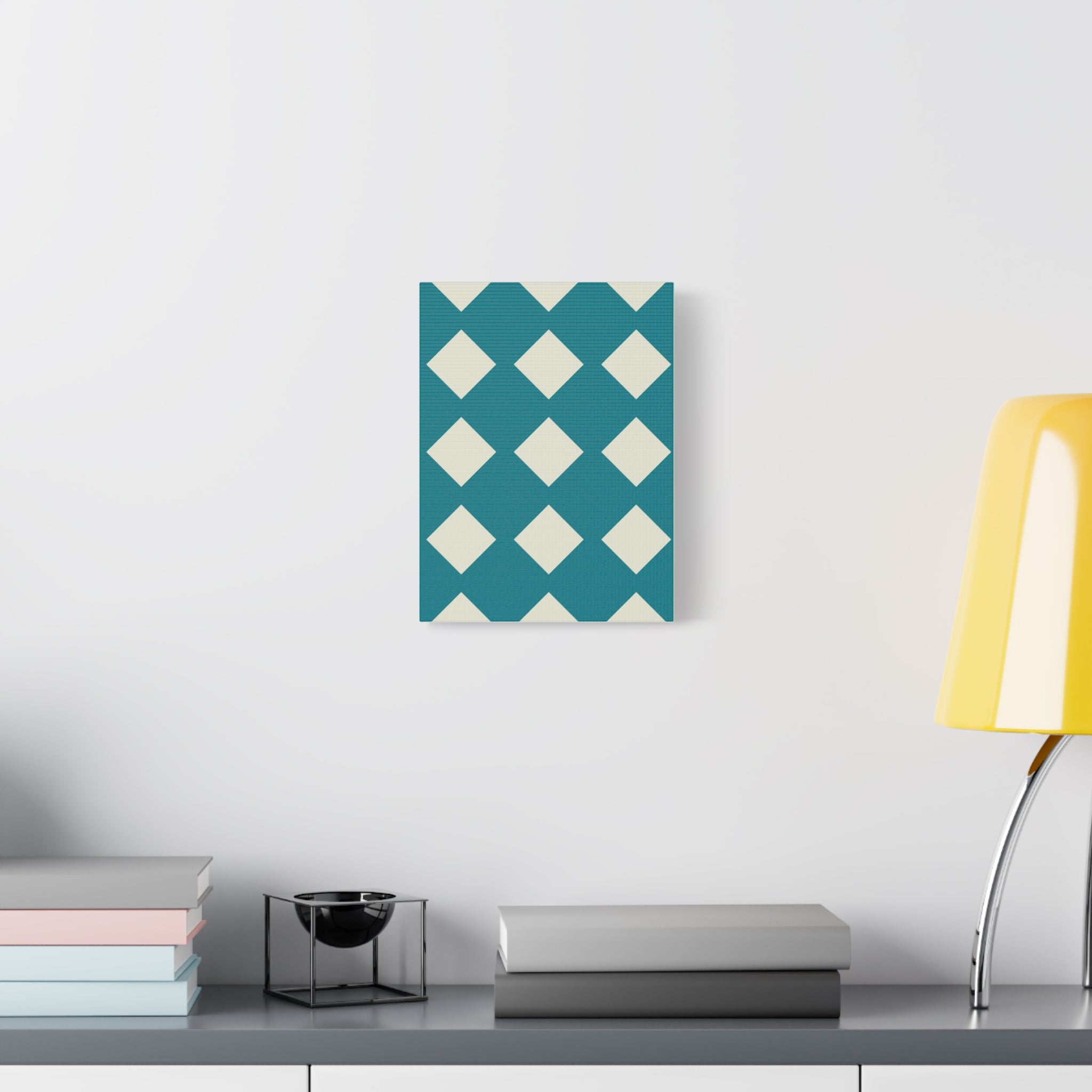 Teal & Cream Diamond Geometric Canvas Art