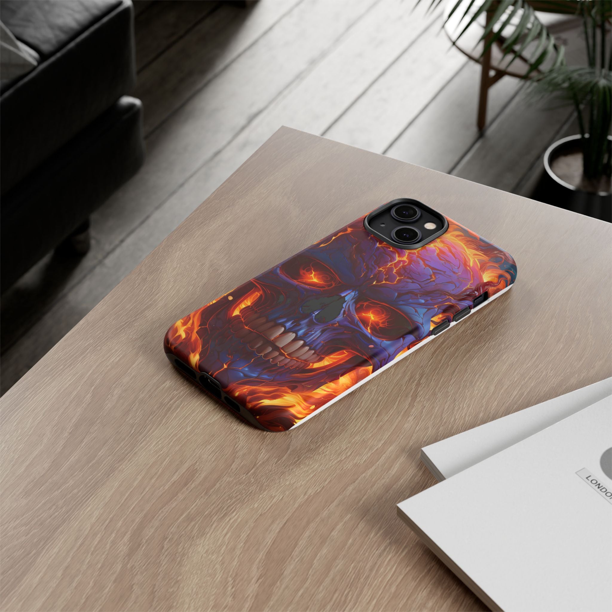 Fiery Skull Hexagon iPhone Case - Rugged Texture