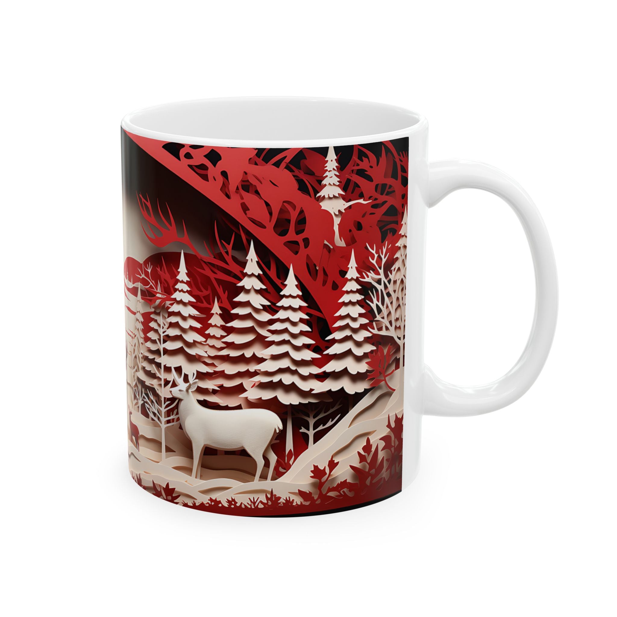 Winter Deer Forest Paper Art Mug