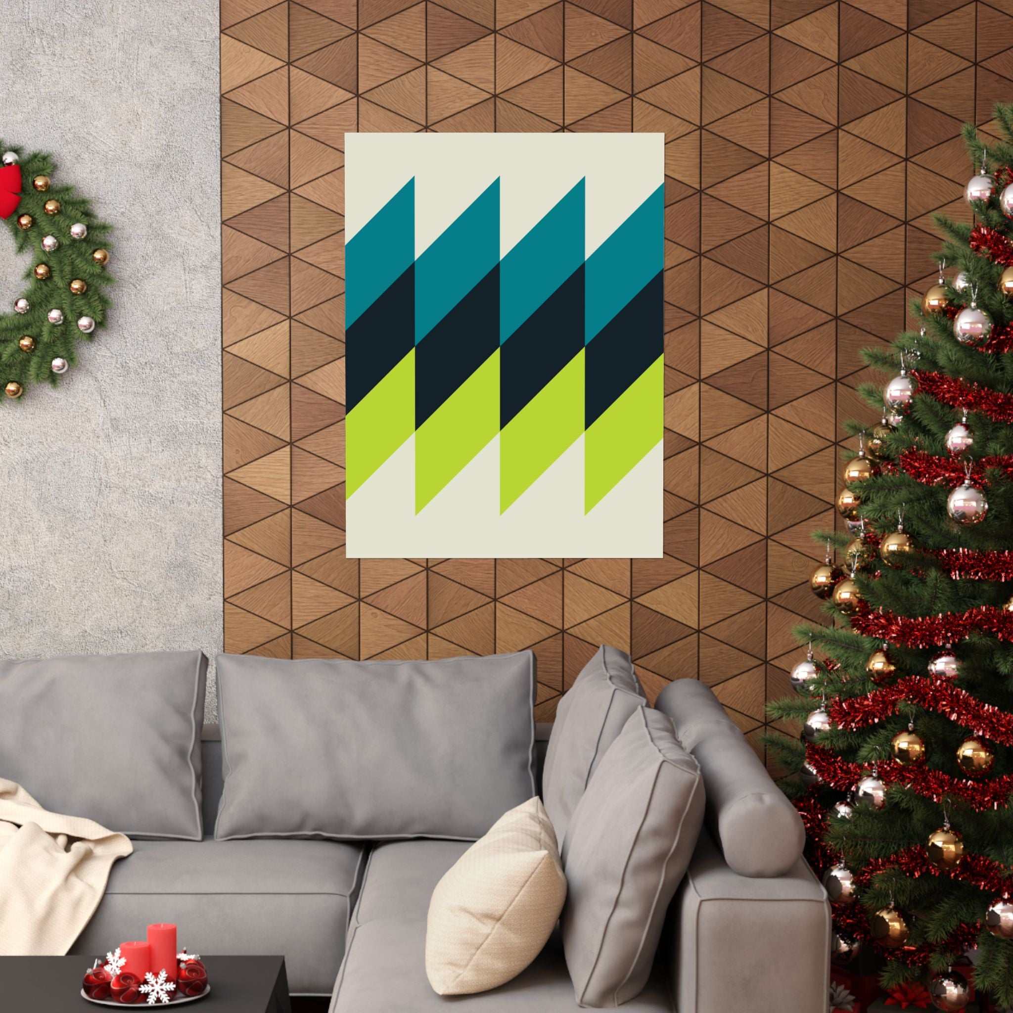 Geometric Teal & Lime Green Wave Poster