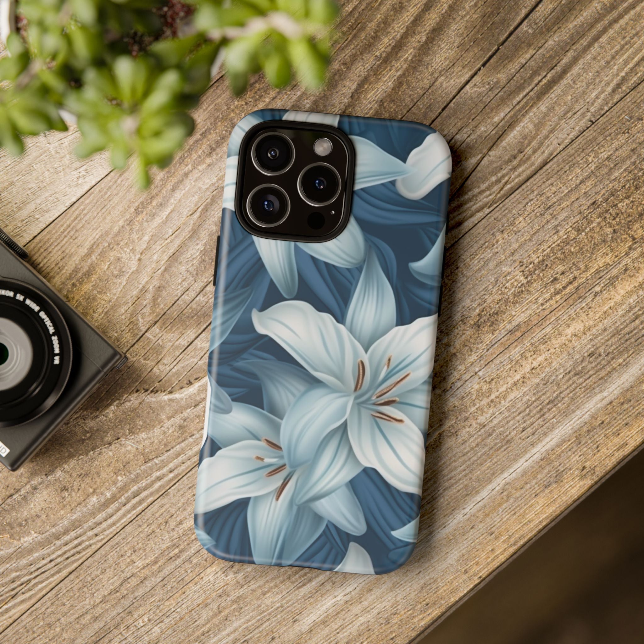 Pastel Blue Lily iPhone Case - Hexagon Stone