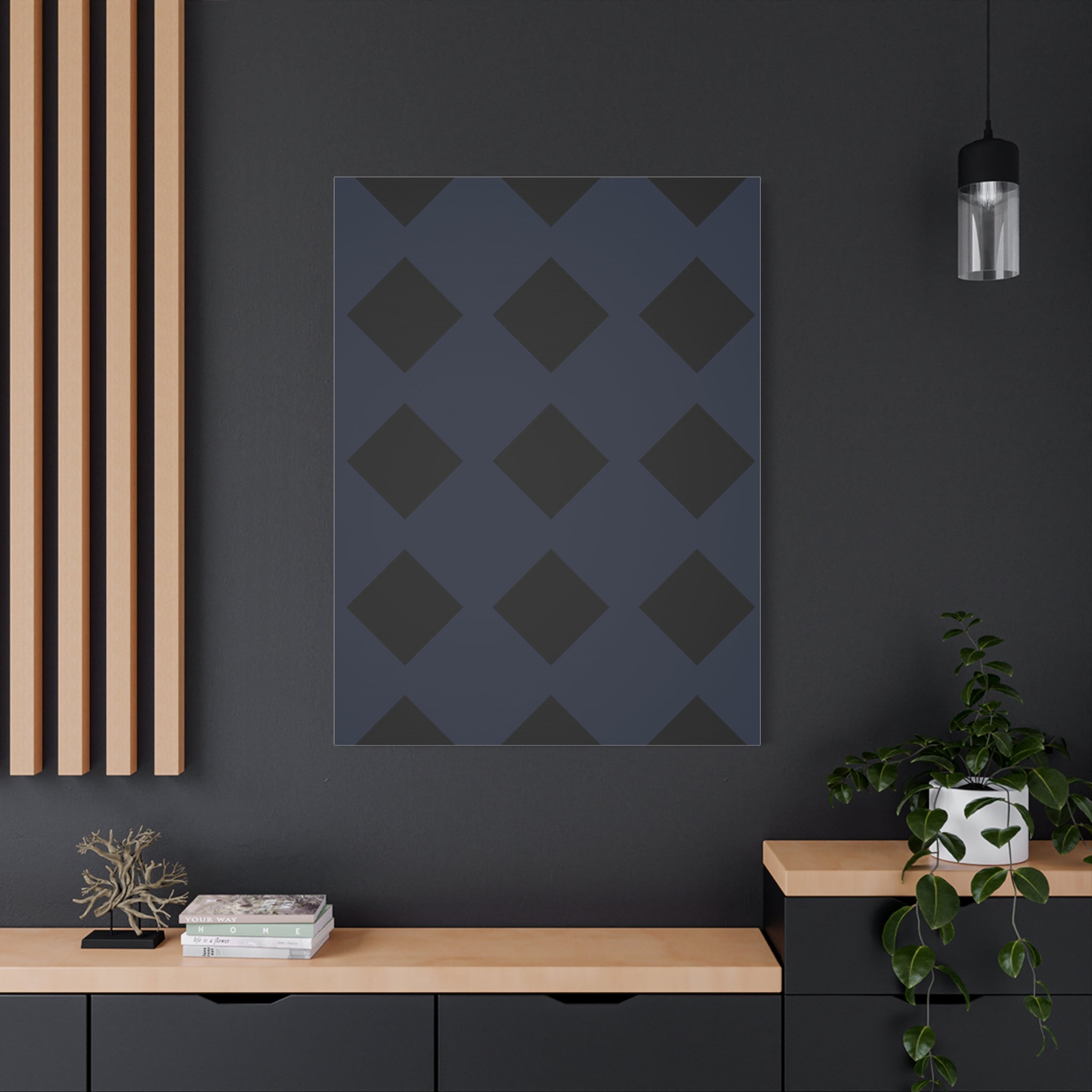 Geometric Dark Blue Diamond Canvas Art