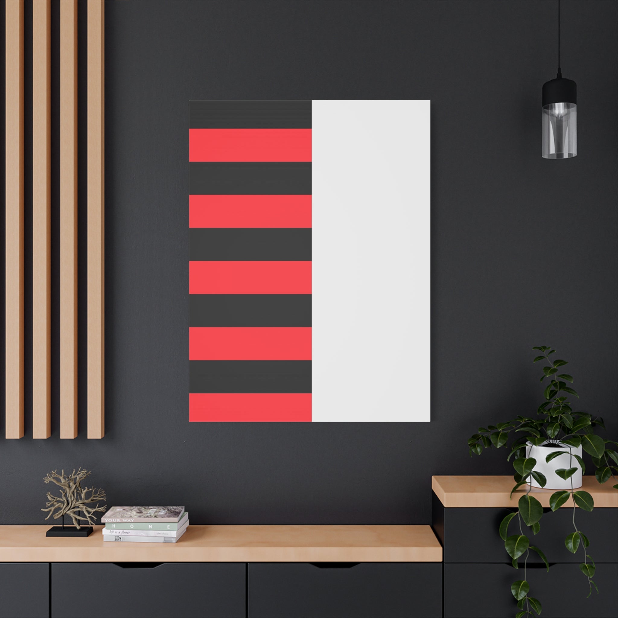 Abstract Coral & Gray Minimalist Canvas Art