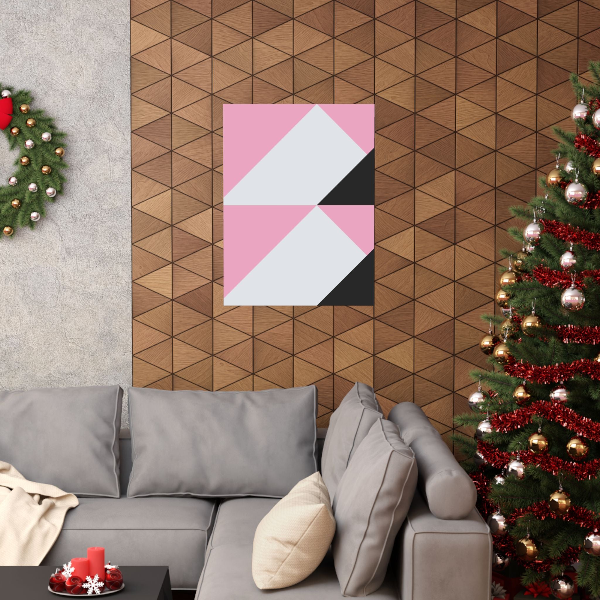 Geometric Pink & Gray Abstract Art Poster