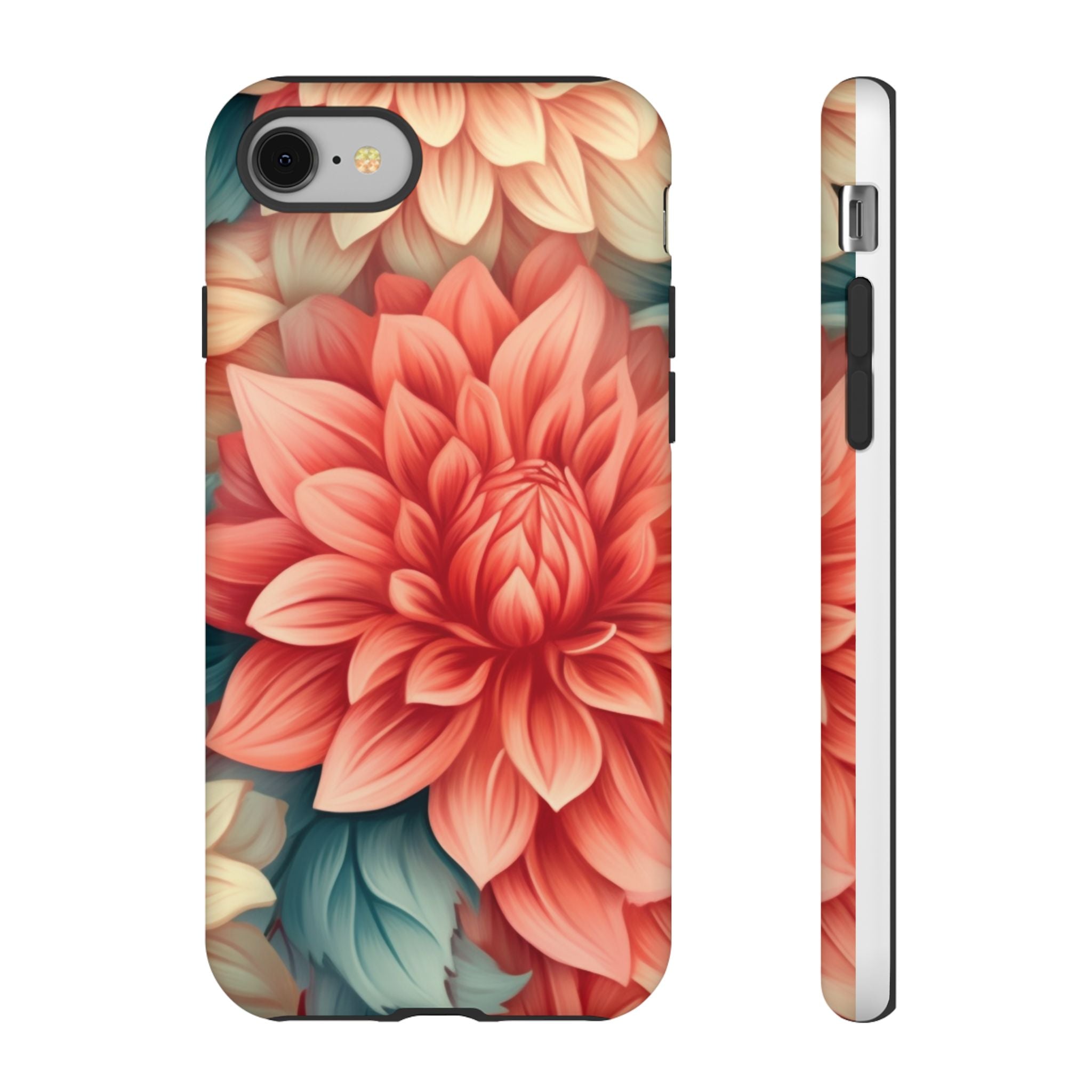 Coral Dahlia Hexagon iPhone Case - Rugged Texture