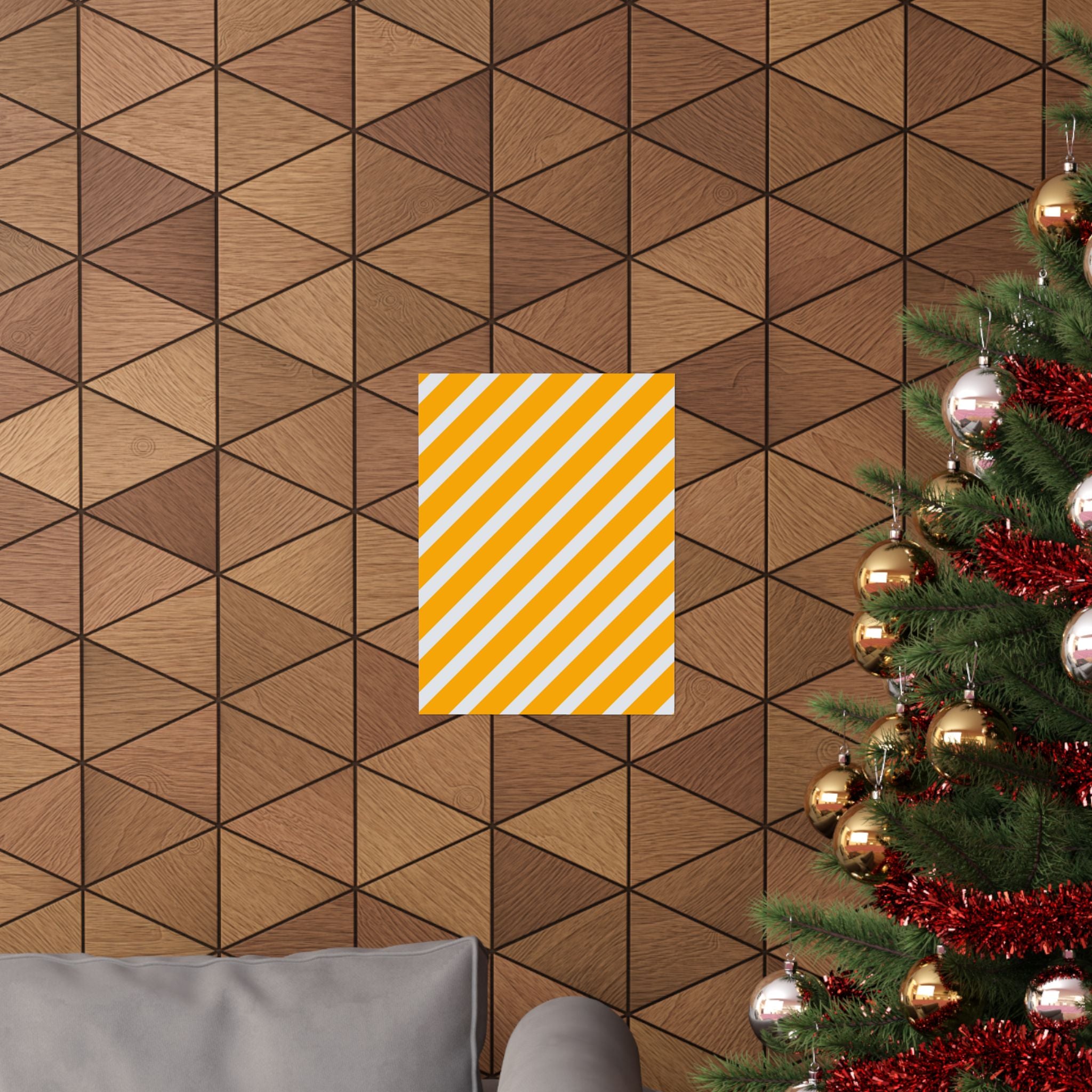 Orange & Gray Diagonal Stripe Poster