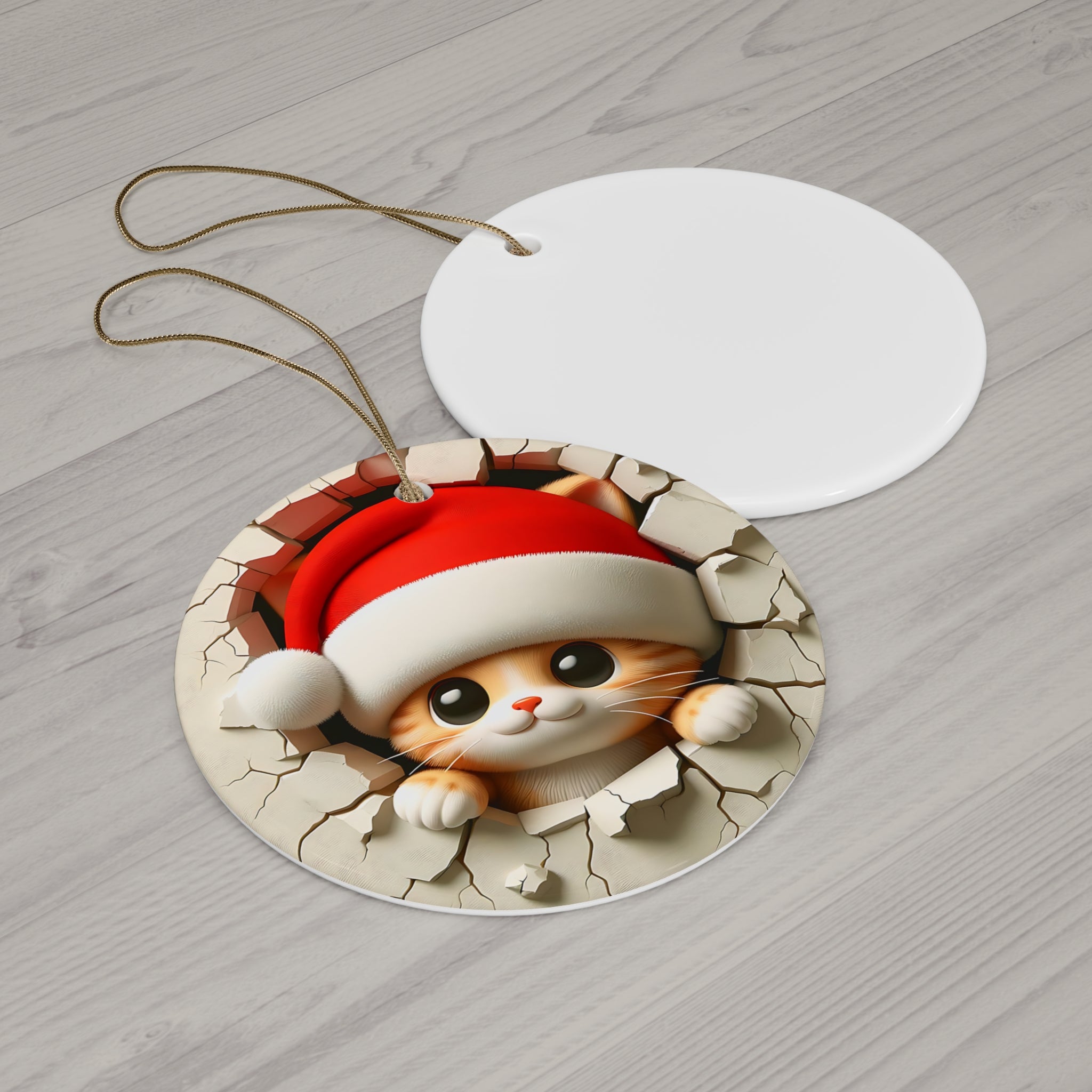 Christmas Kitten Ornament: 3D Ceramic Charm