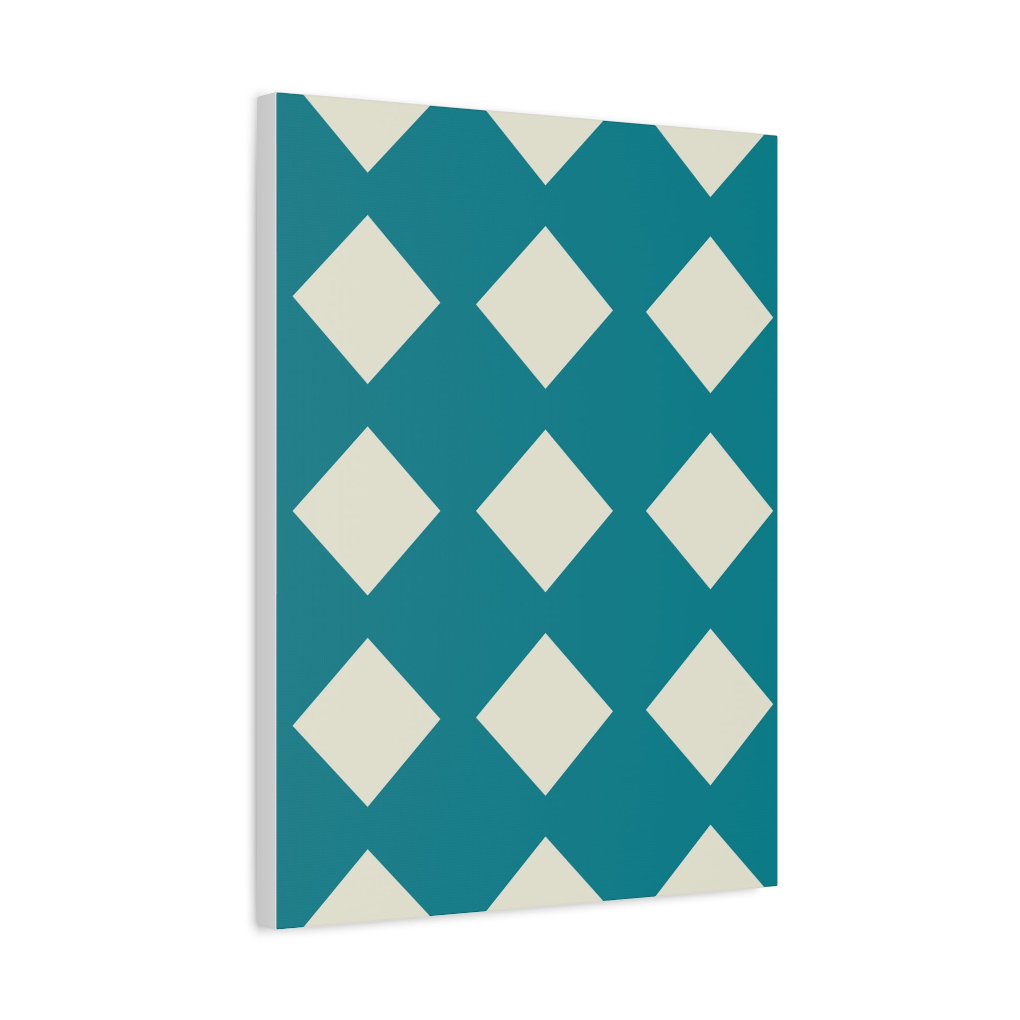 Teal & Cream Diamond Geometric Canvas Art