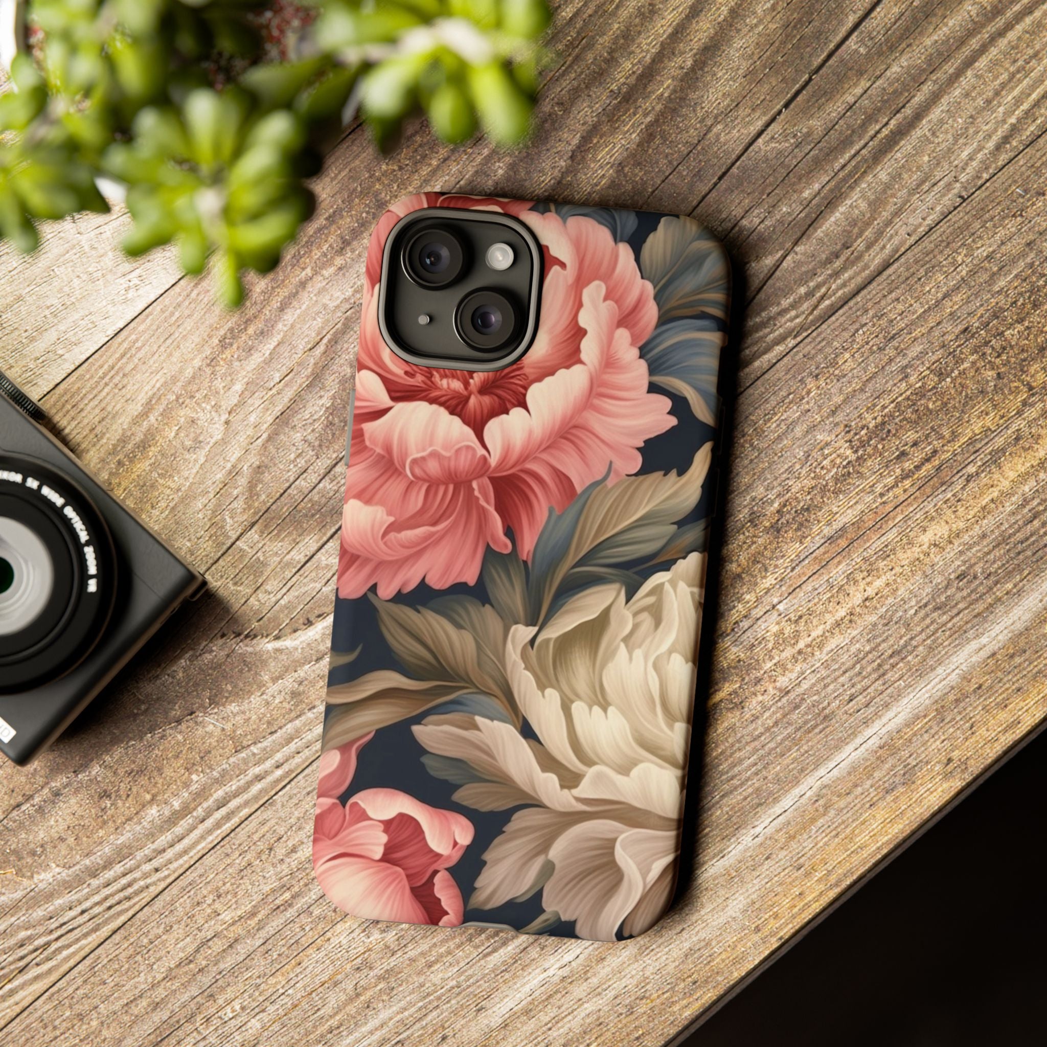 Blush Peony Floral iPhone Case - Hexagon Stone