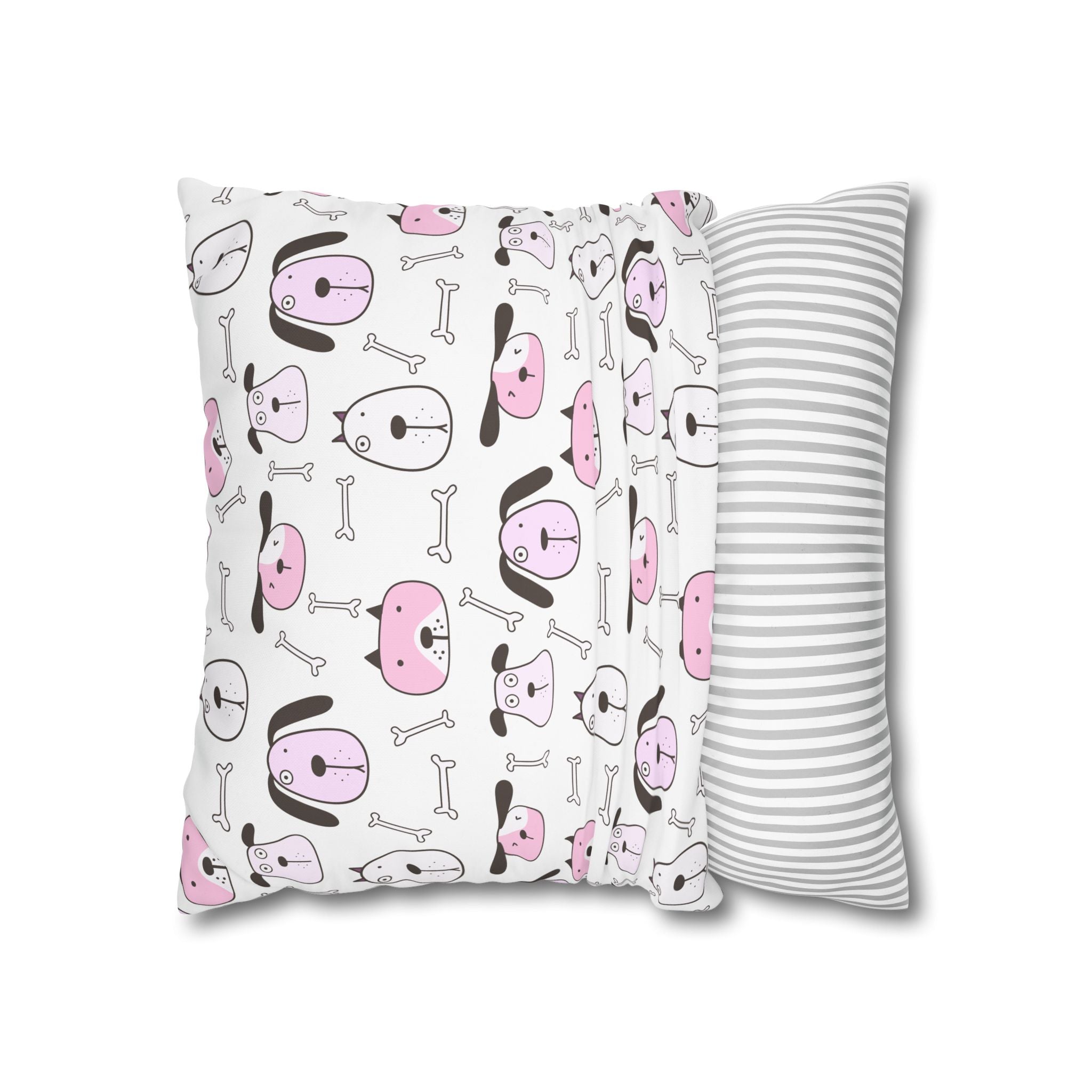 Cute Dog Bone Pillowcase - Pink & White