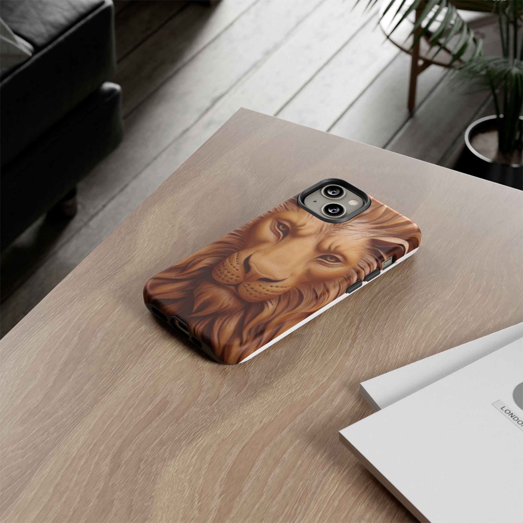 Majestic Lion Head Hexagon Stone iPhone Case