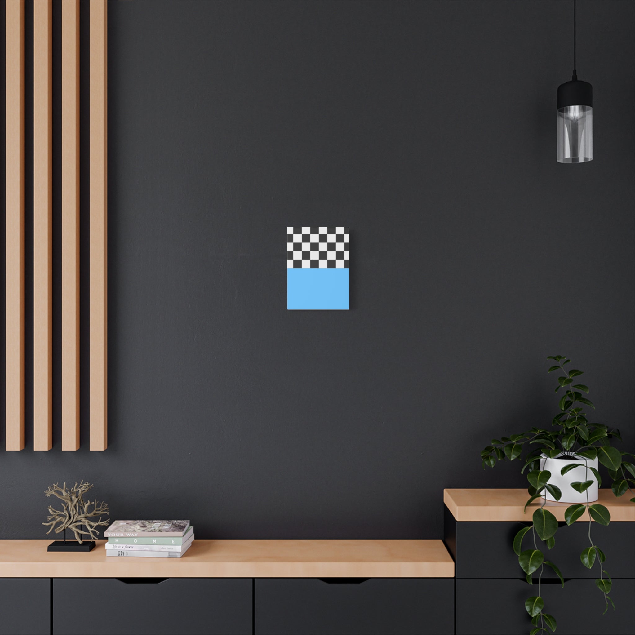 Checkered & Blue Abstract Matte Canvas Art