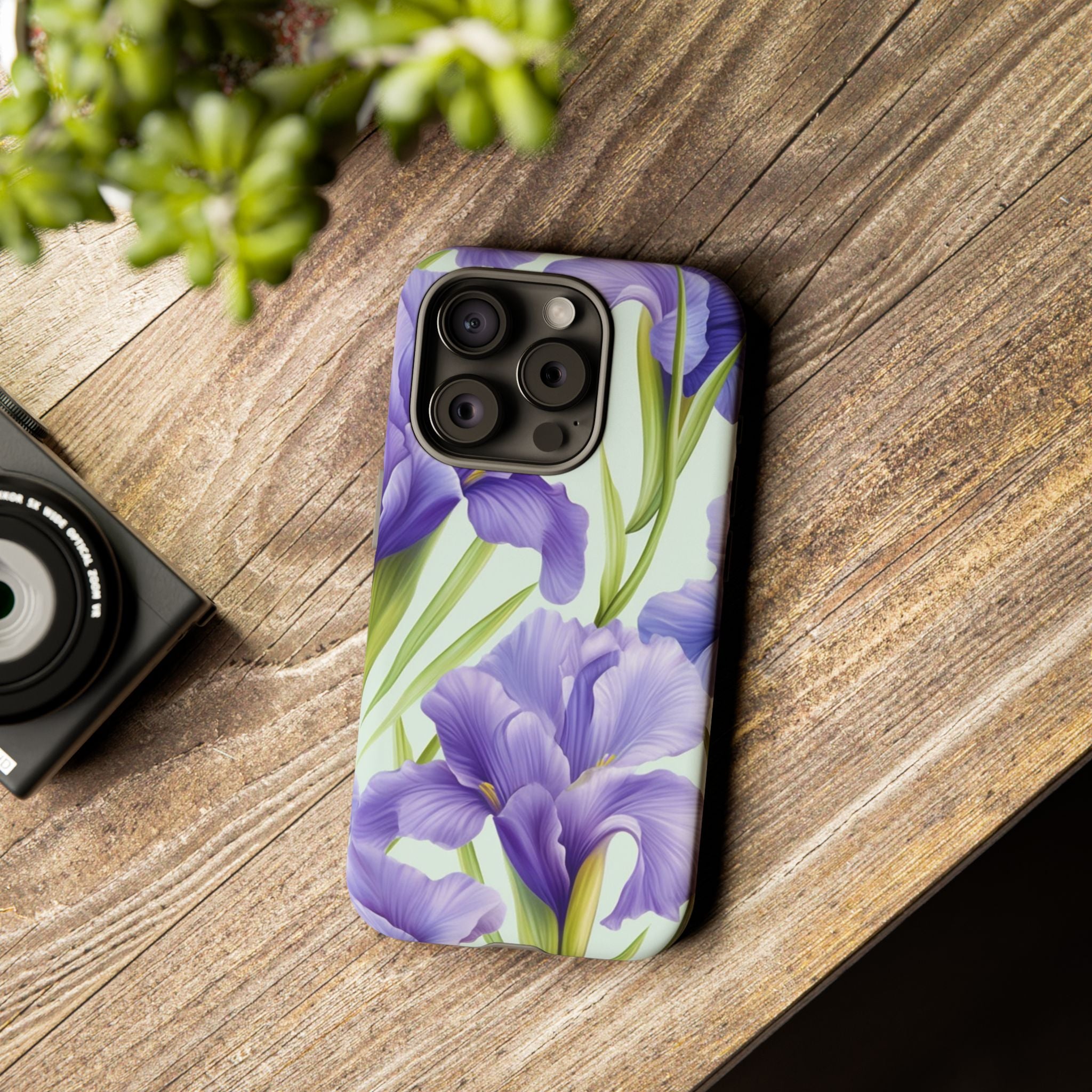 Purple Iris Floral iPhone Case - Hexagon Stone