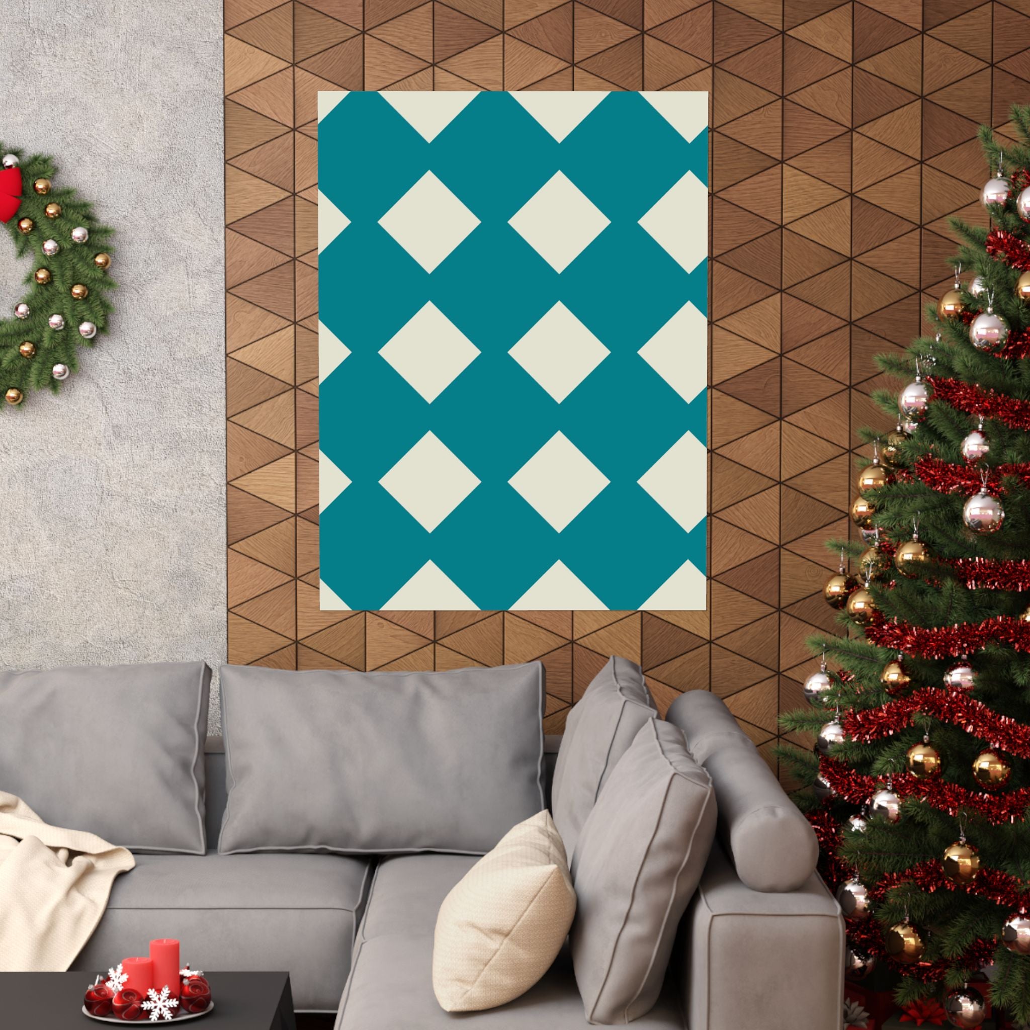 Teal & White Diamond Geometric Poster