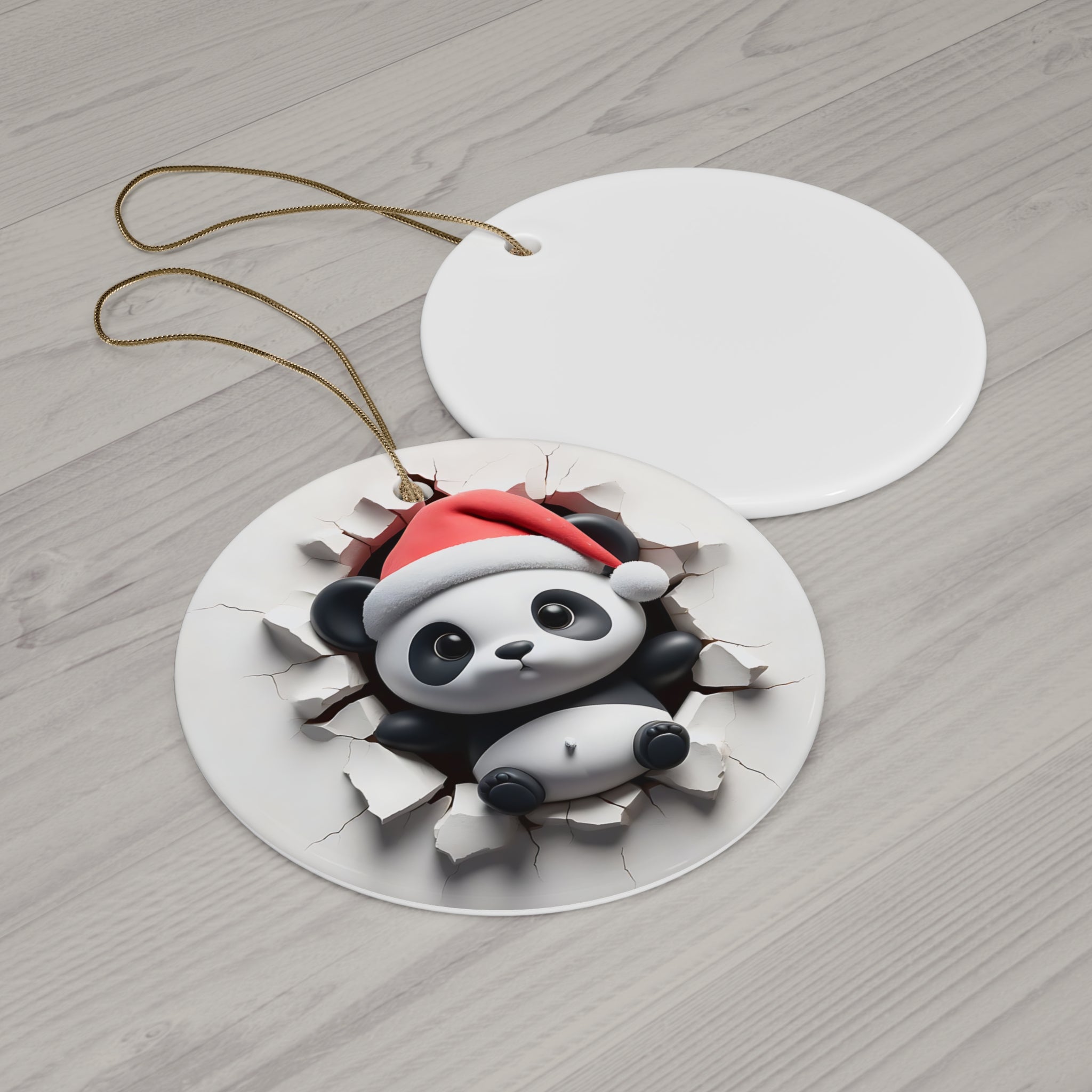 Santa Panda Pop-Out Ceramic Ornament