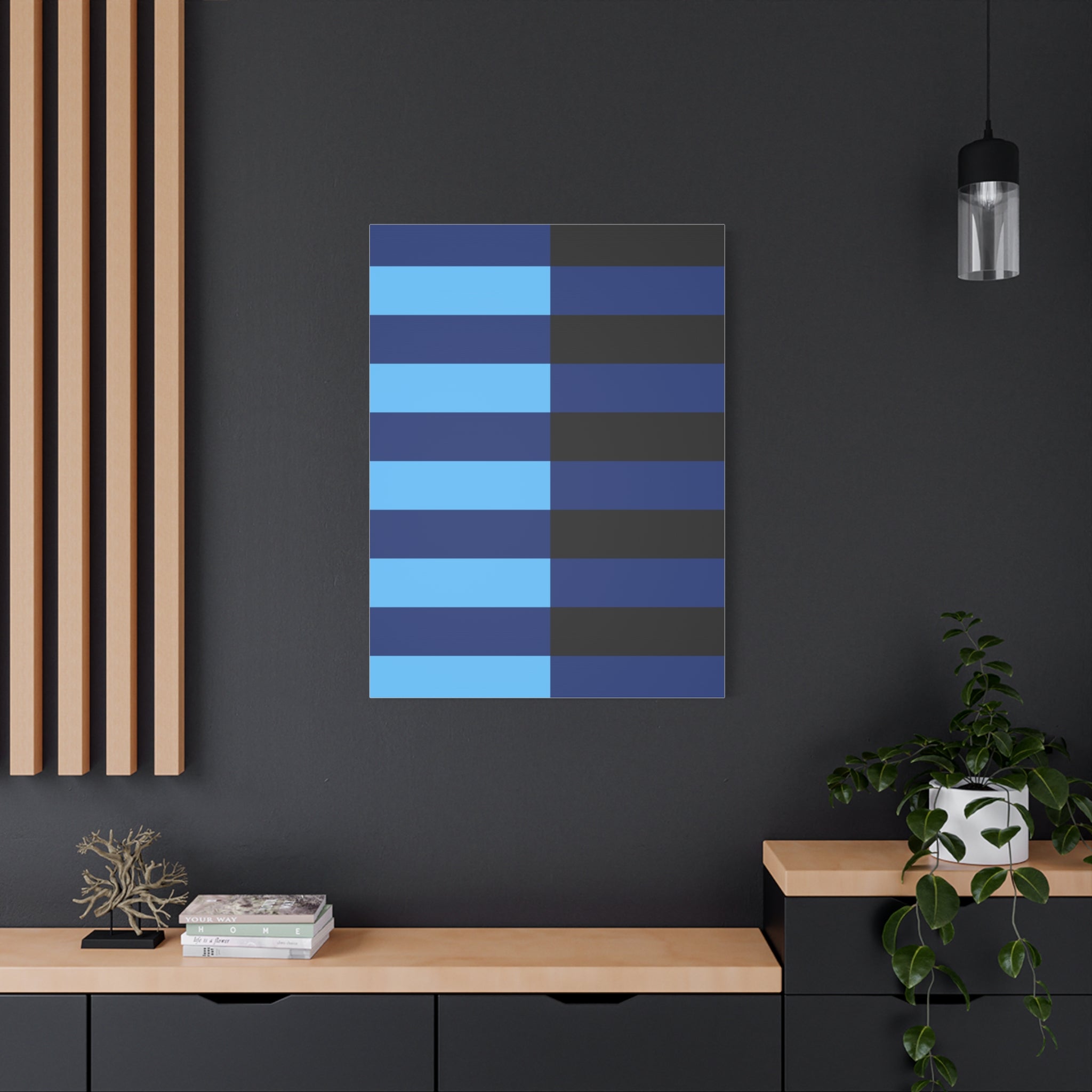 Abstract Blue & Grey Stripe Canvas Art