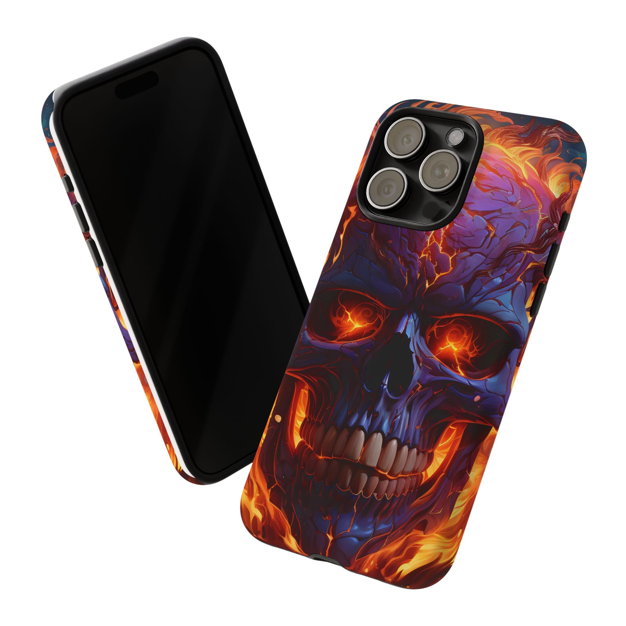 Fiery Skull Hexagon iPhone Case - Rugged Texture