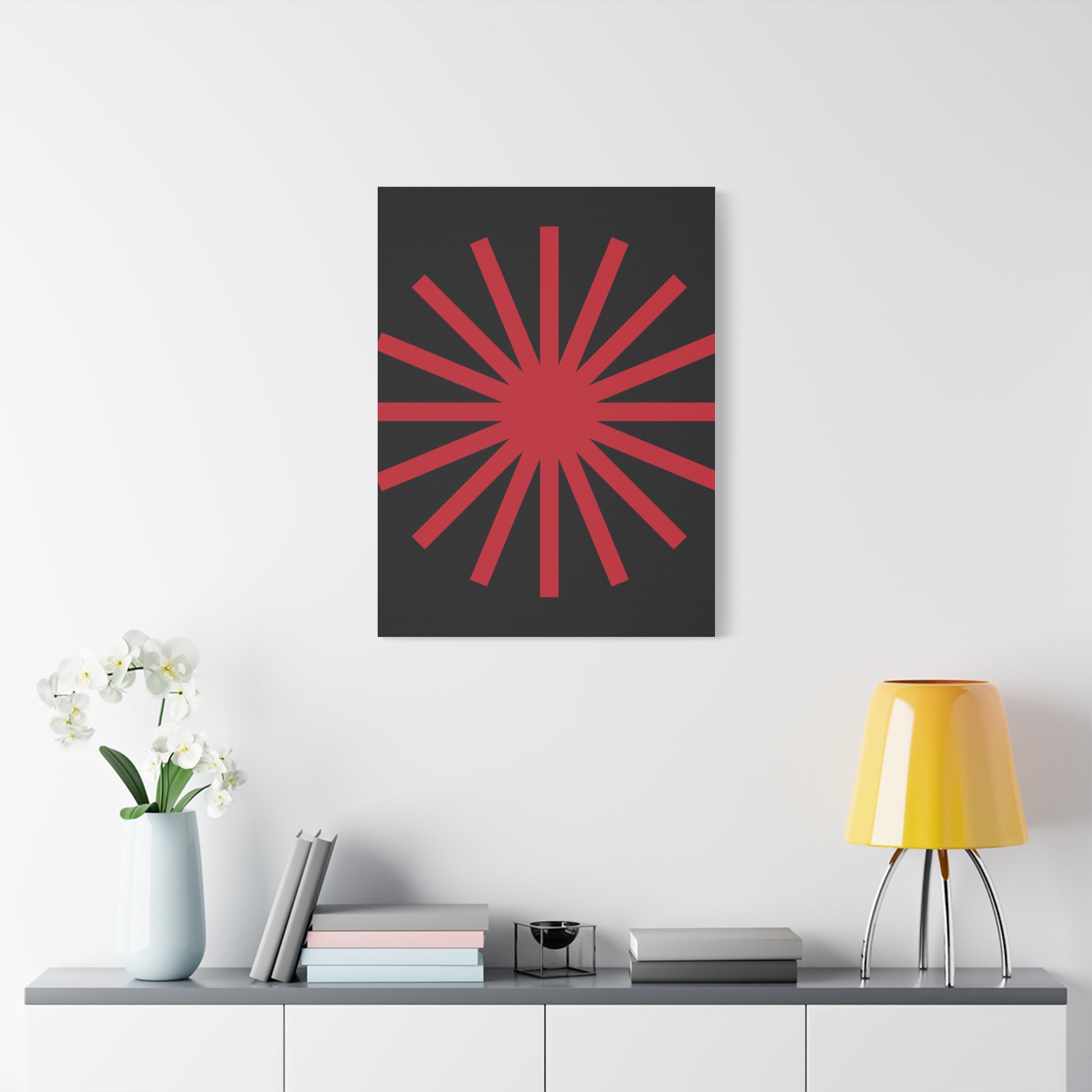 Crimson Sunburst Matte Canvas Art