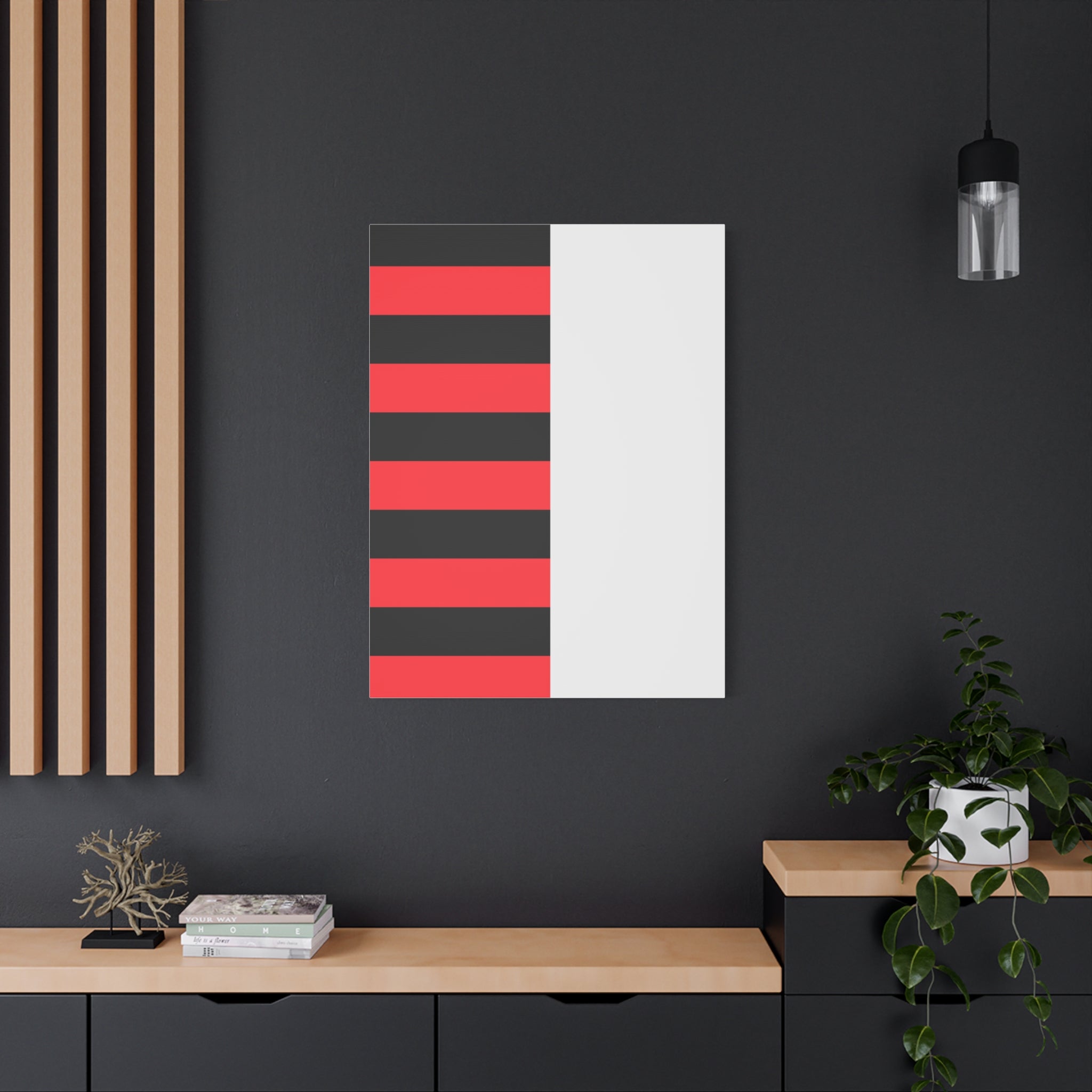 Abstract Coral & Gray Minimalist Canvas Art