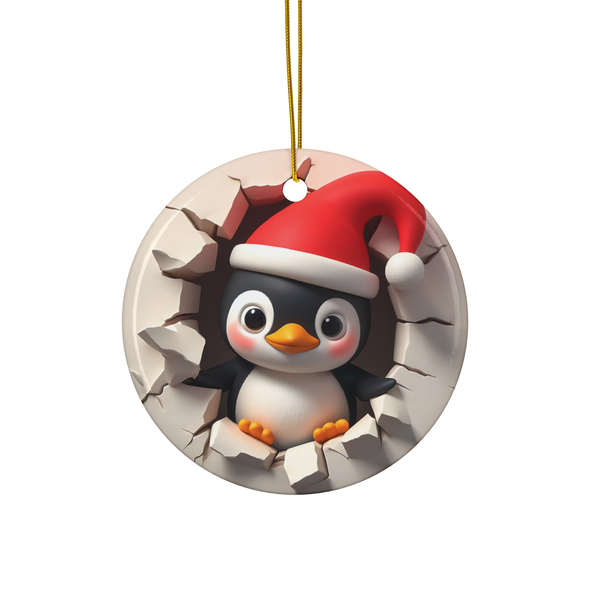 Santa Penguin Ceramic Christmas Ornament