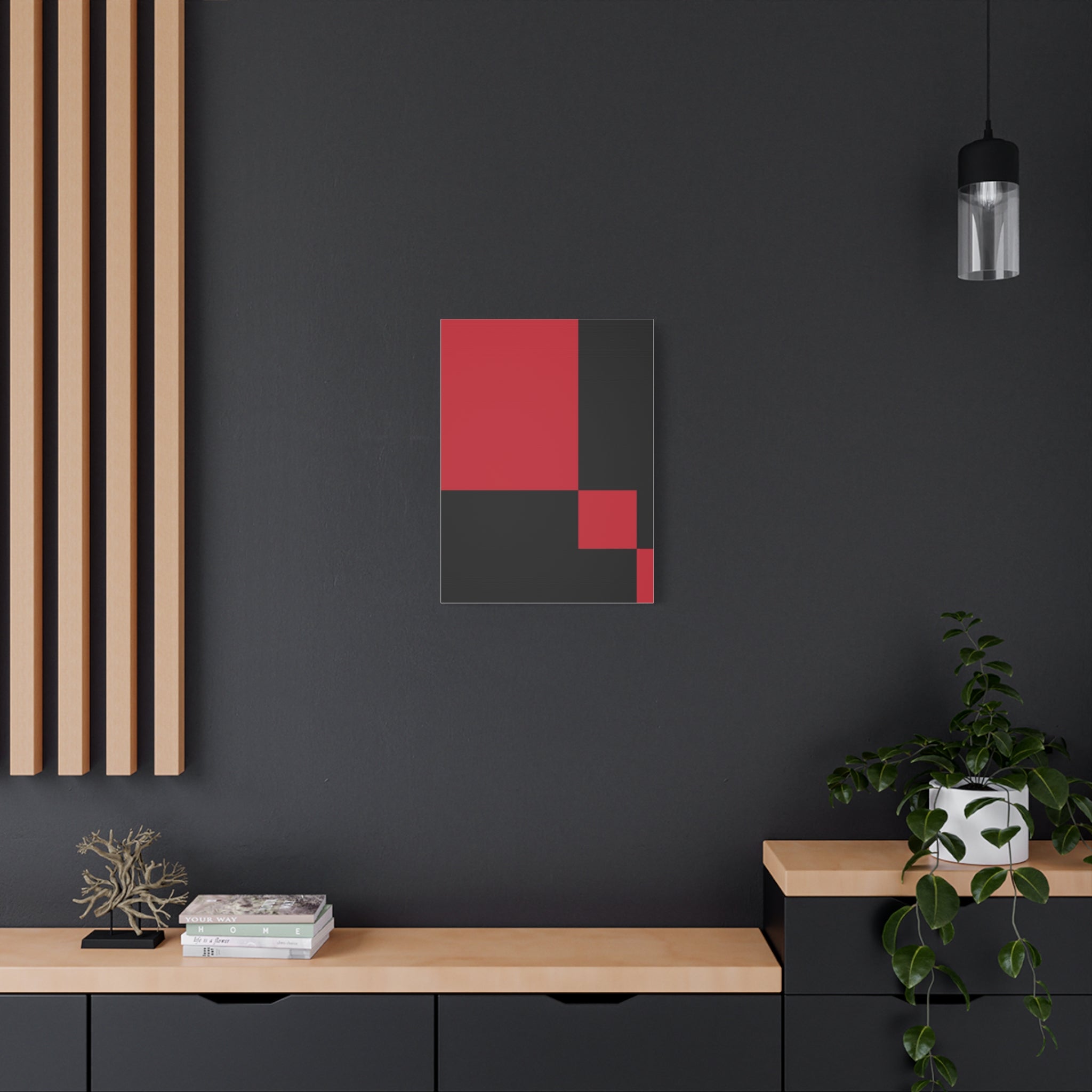 Abstract Red & Black Geometric Canvas Art