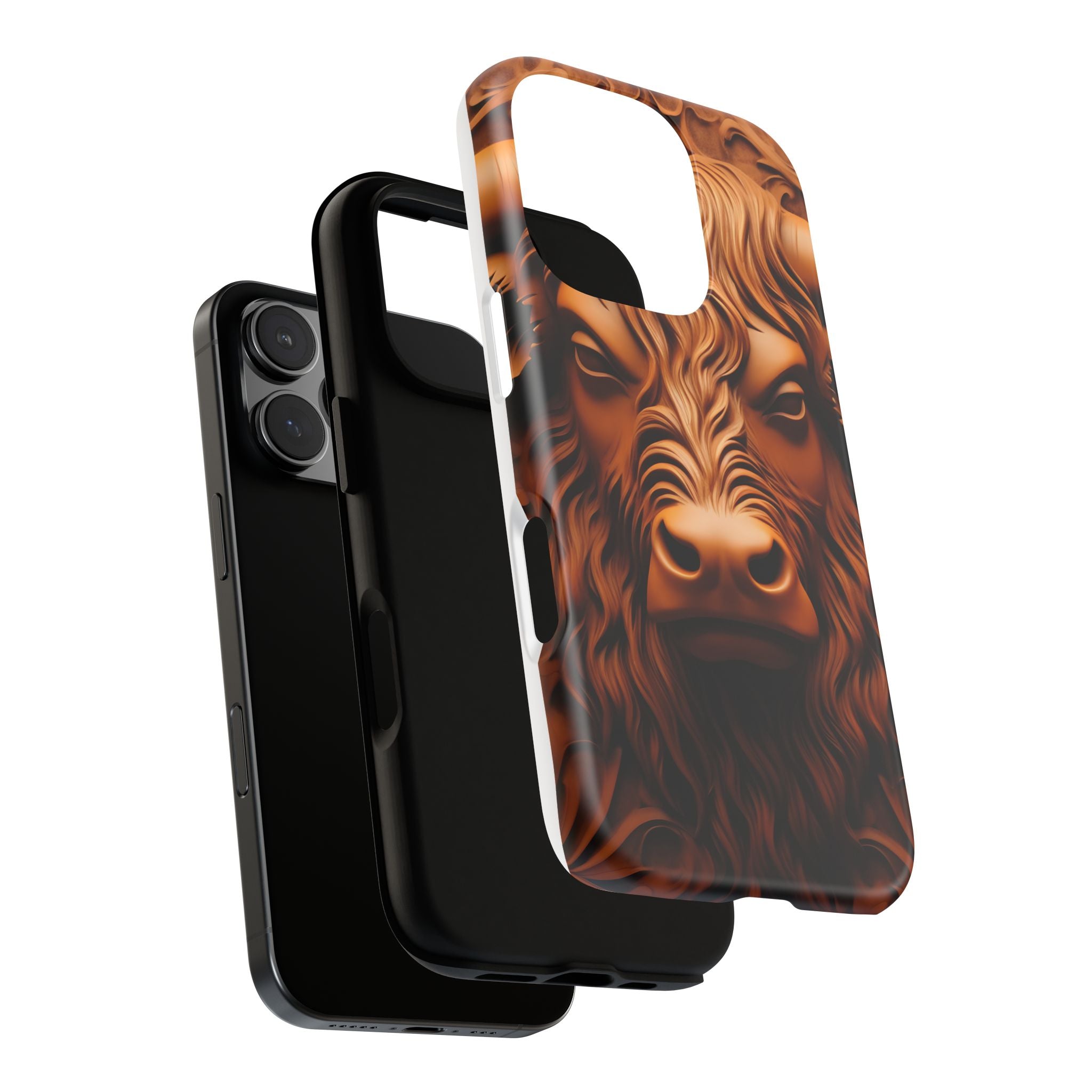 Bull Head Wood Carving iPhone Case - Rugged Texture