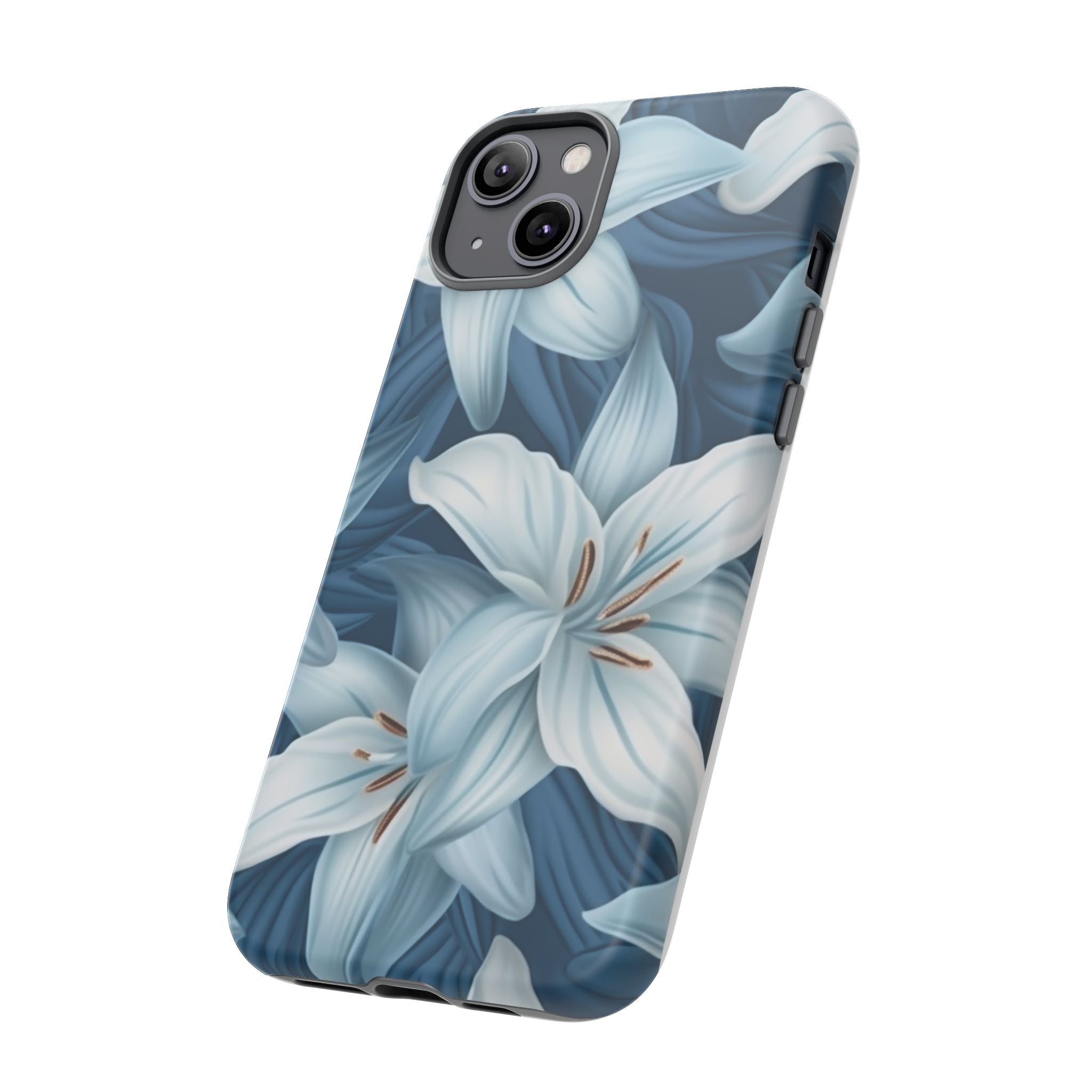 Pastel Blue Lily iPhone Case - Hexagon Stone