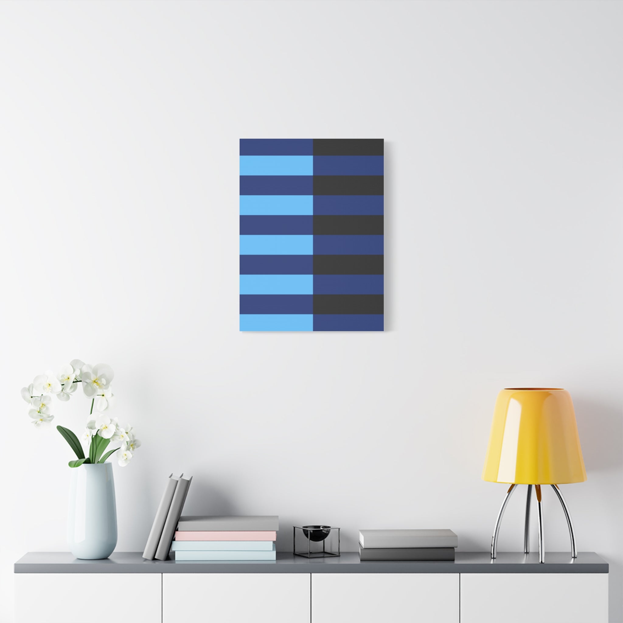 Abstract Blue & Grey Stripe Canvas Art