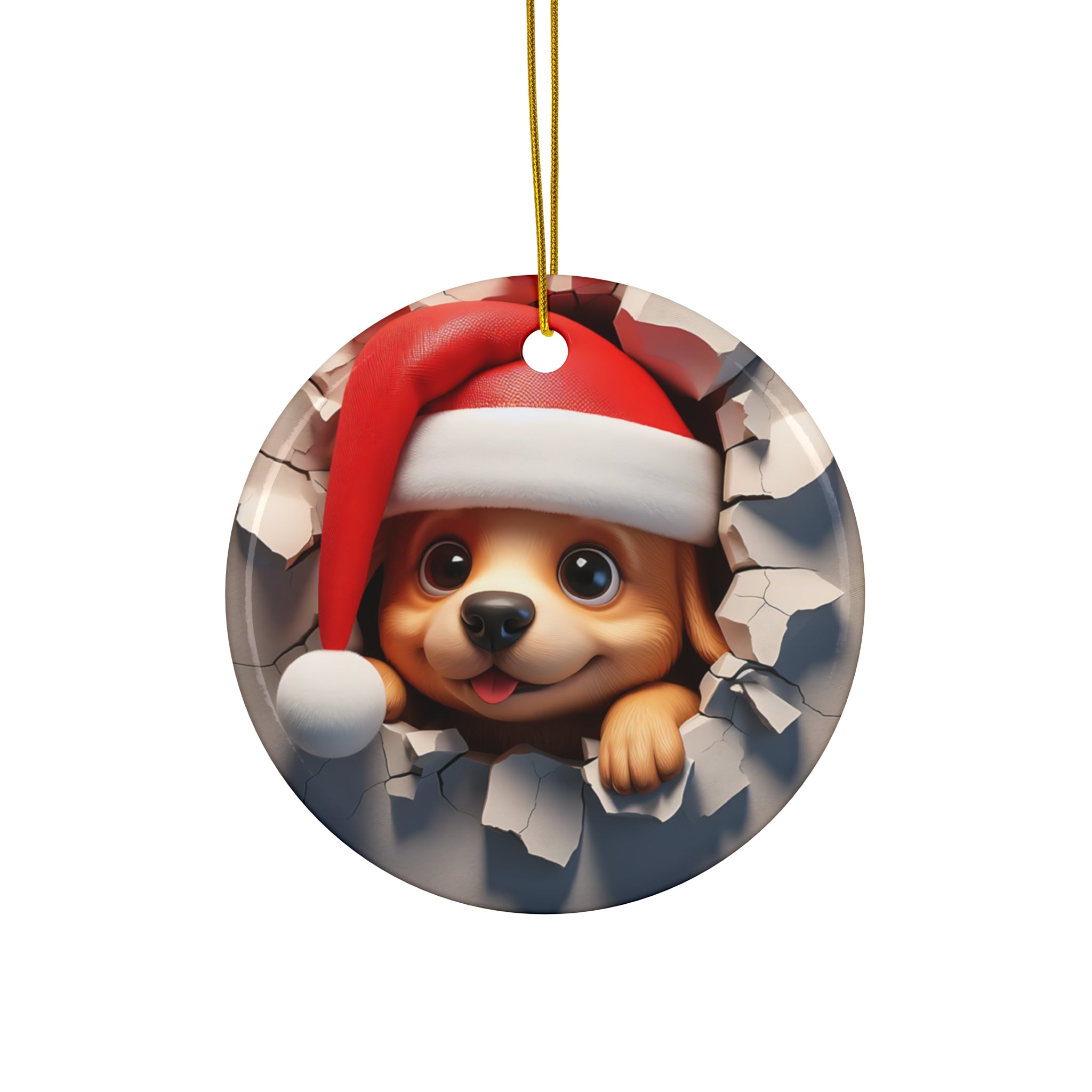 Santa Puppy Peek-a-Boo Ornament