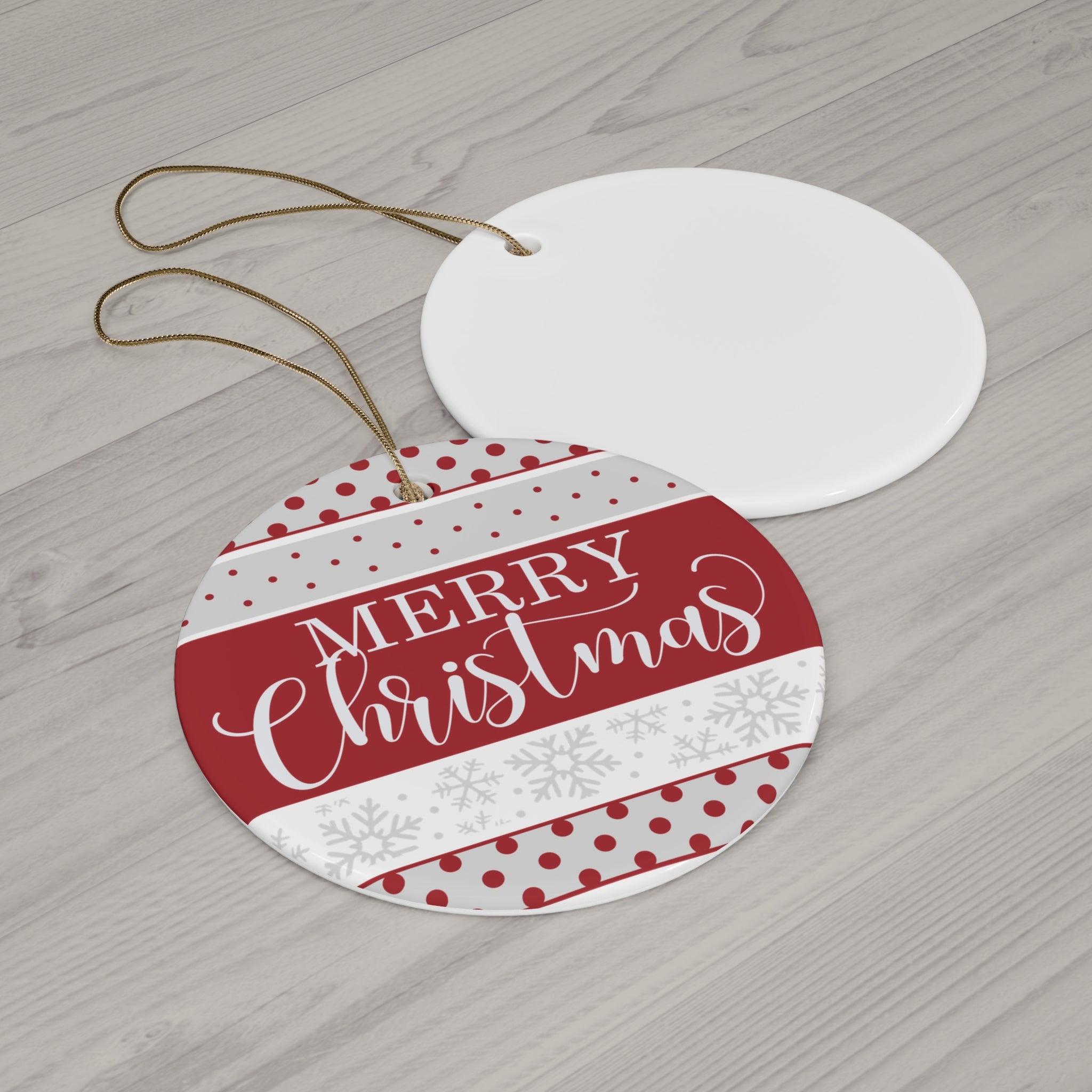 Elegant Red & Gray Merry Christmas Ornament