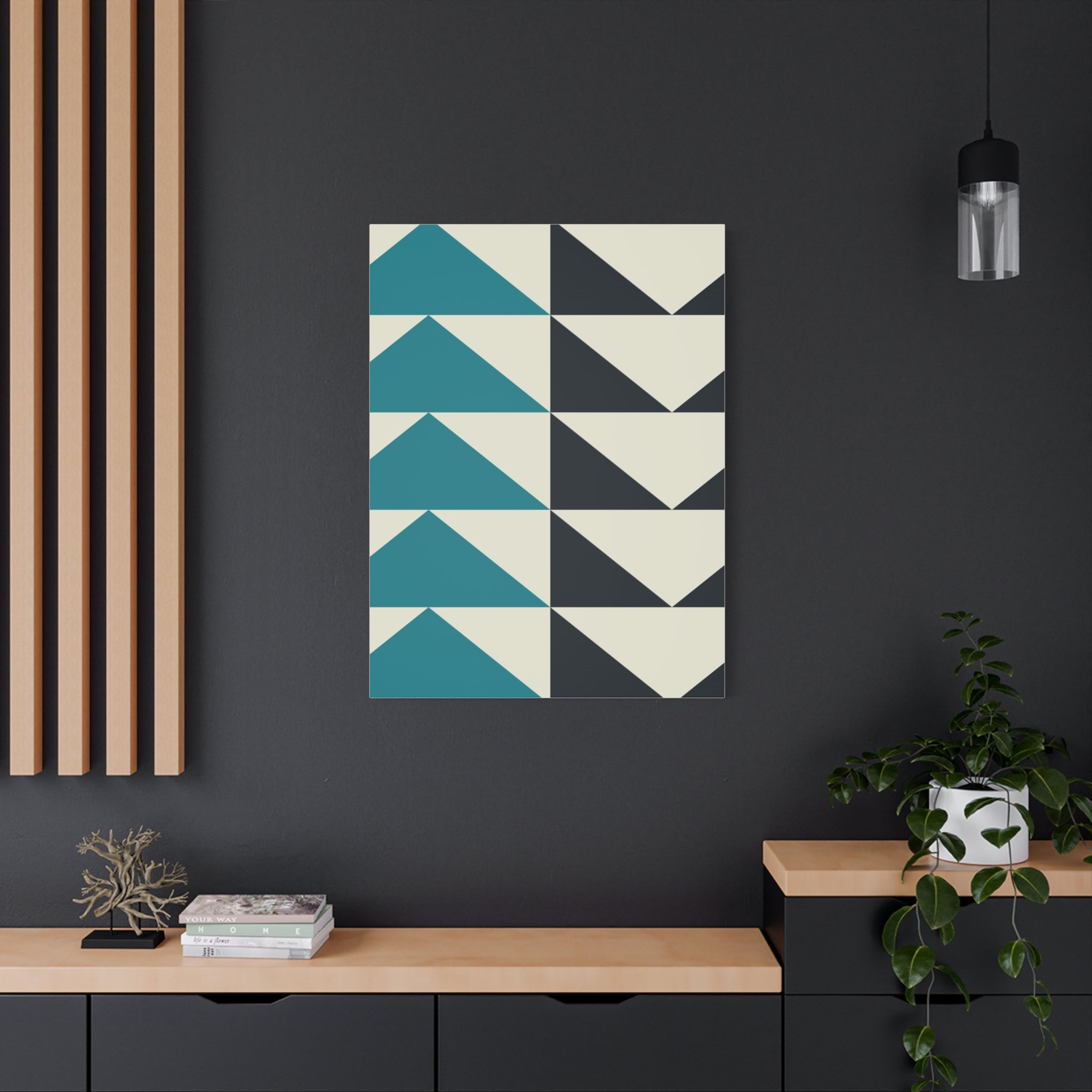 Geometric Triangle Canvas Art - Teal & Black