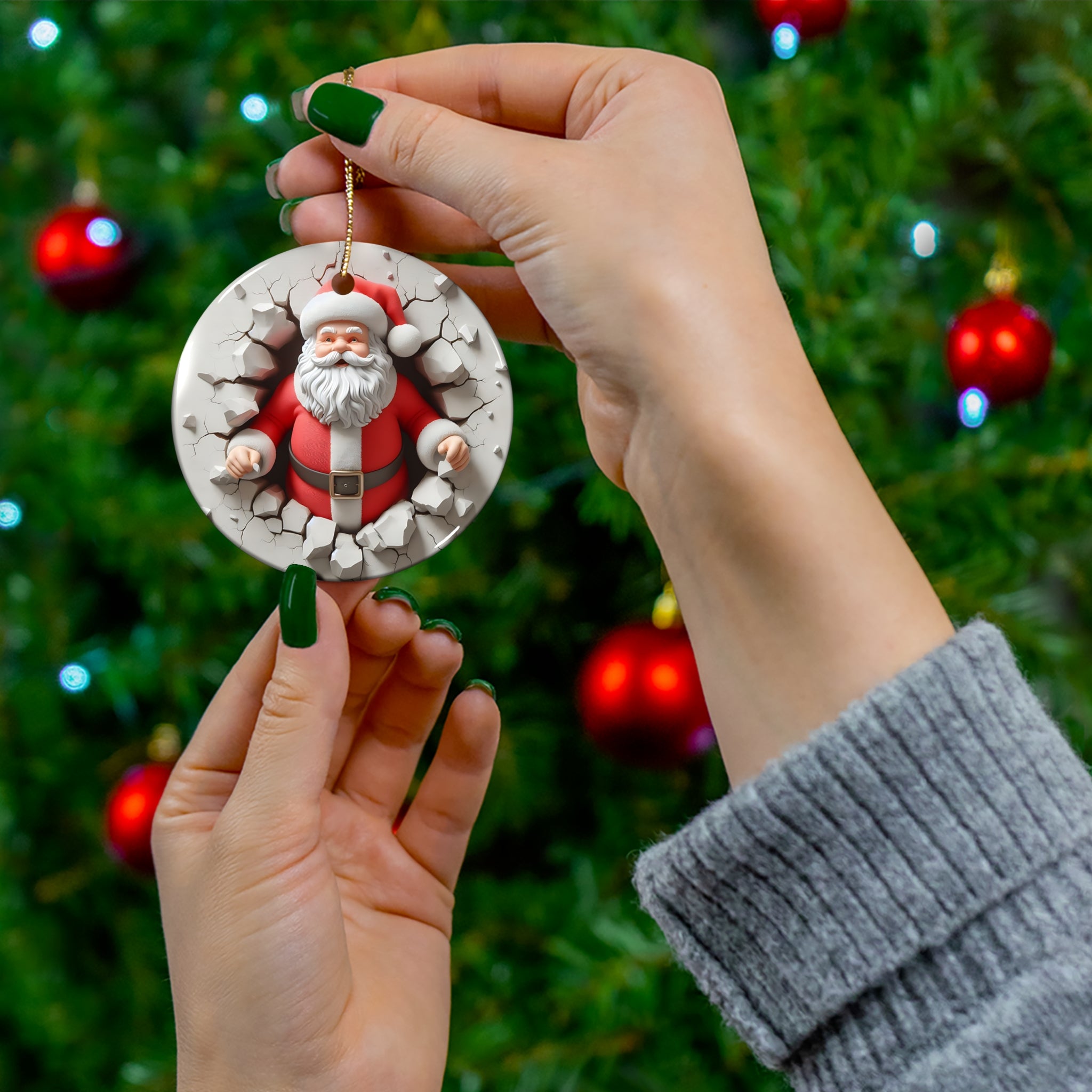 Santa's Surprise! Ceramic Ornament