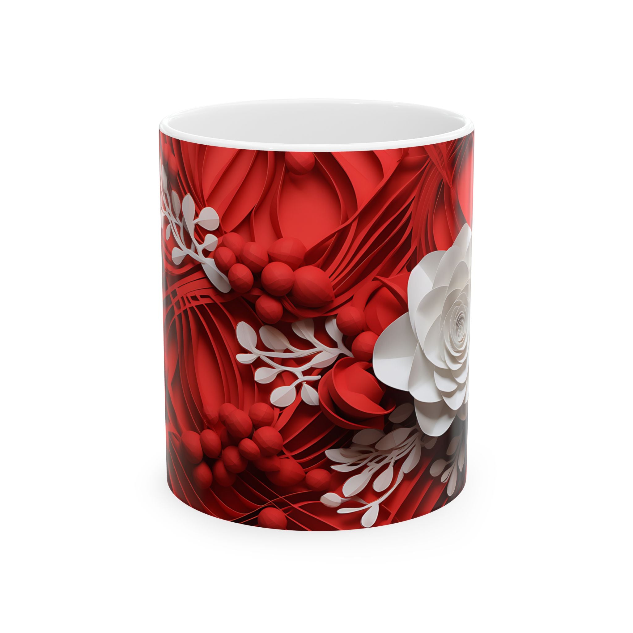 Red Floral Paper Art Coffee Mug