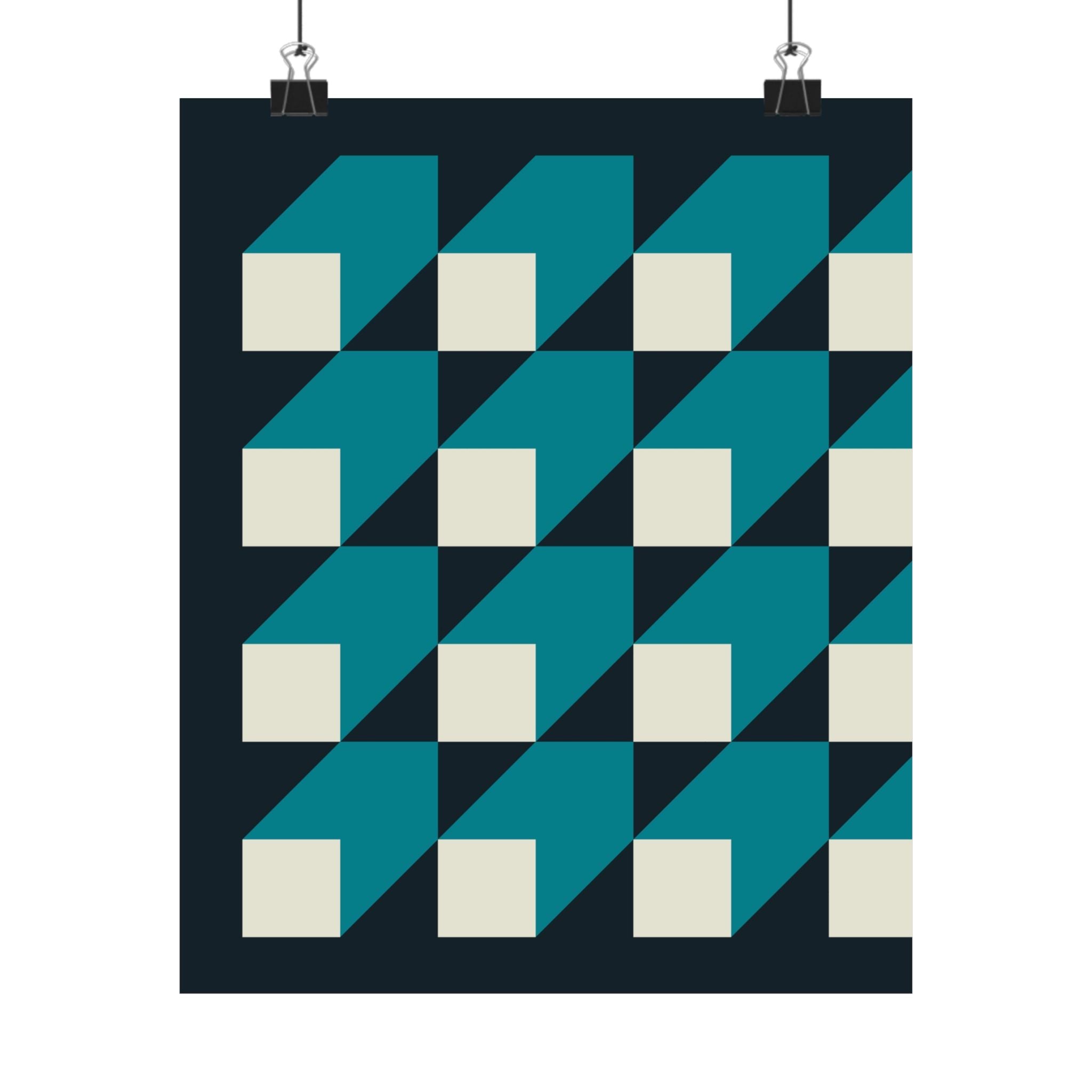 Geometric Teal & Beige Abstract Art Poster